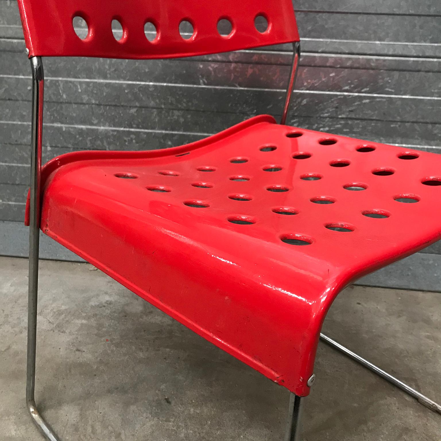 1971, Rodney Kinsman, for Bieffeplast, 2 Rare Red Omstak Stacking Chairs For Sale 1
