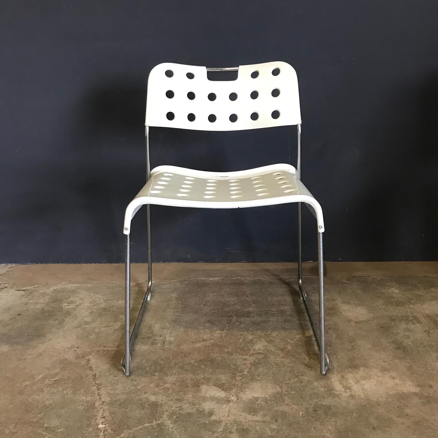 Fin du 20e siècle 8 chaises empilables en acier inoxydable blanc Rodney Kinsman pour Bieffeplast, 1971 en vente