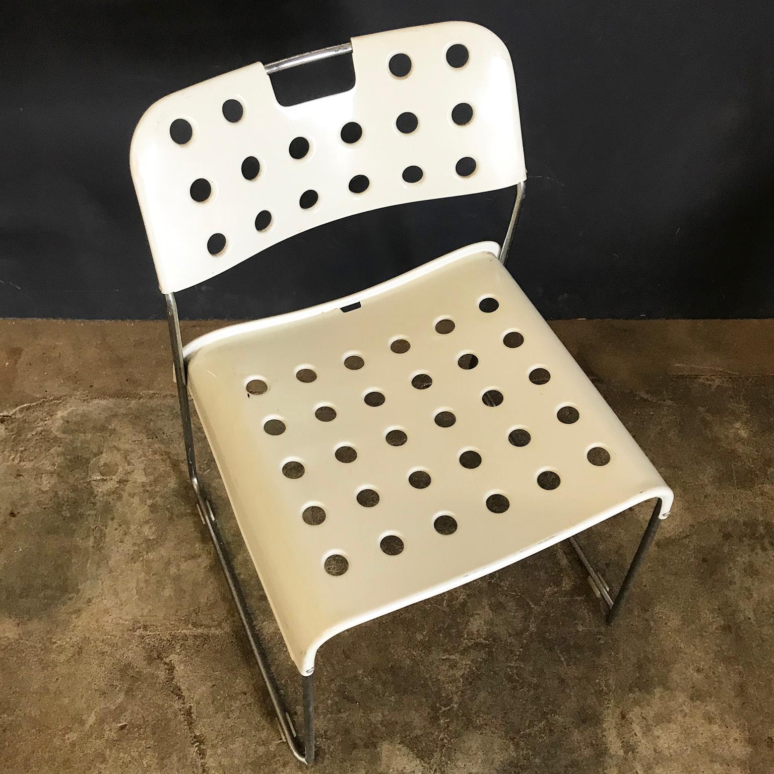 Métal 8 chaises empilables en acier inoxydable blanc Rodney Kinsman pour Bieffeplast, 1971 en vente