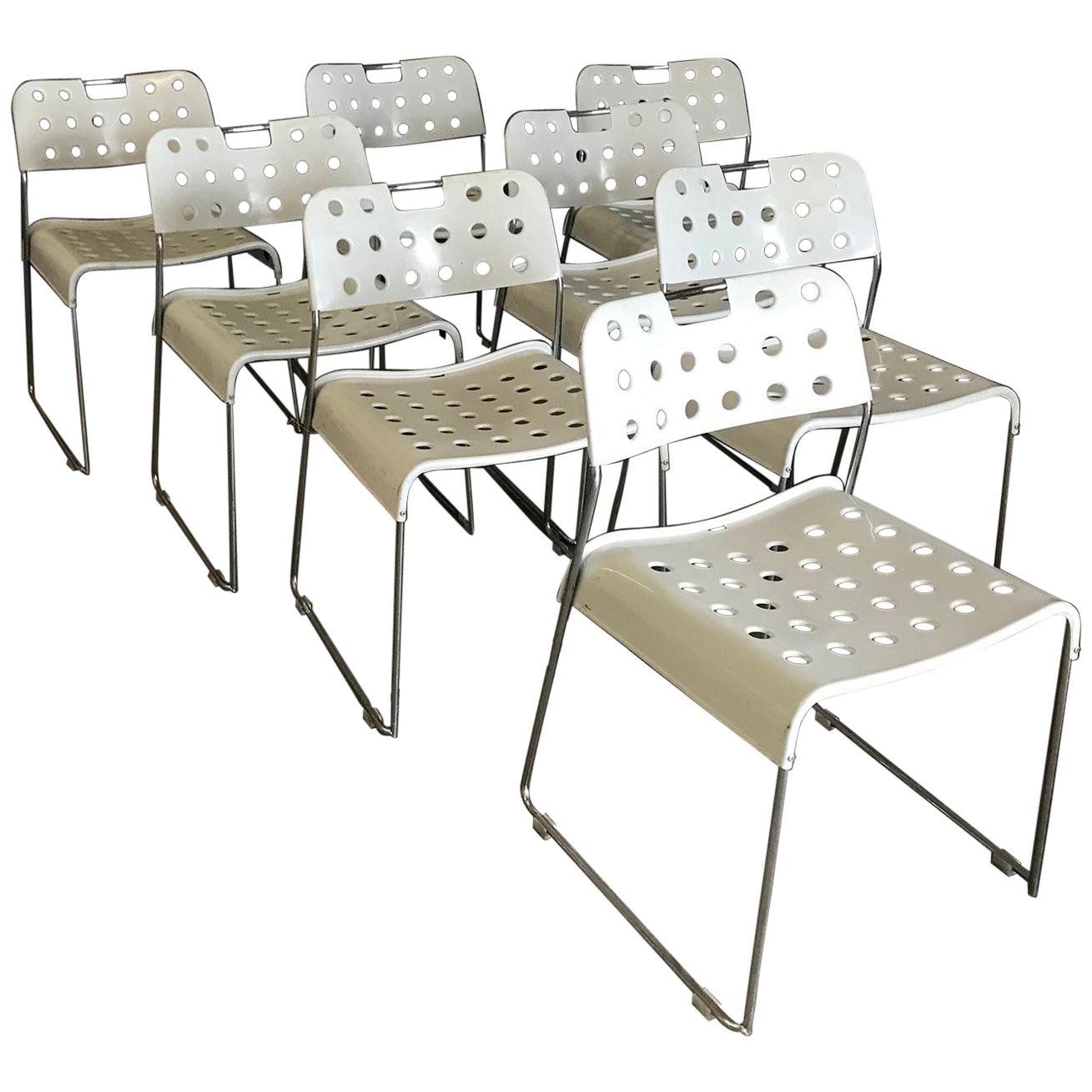 1971, Rodney Kinsman for Bieffeplast , 8 White Omk-Stack Stacking Chairs For Sale