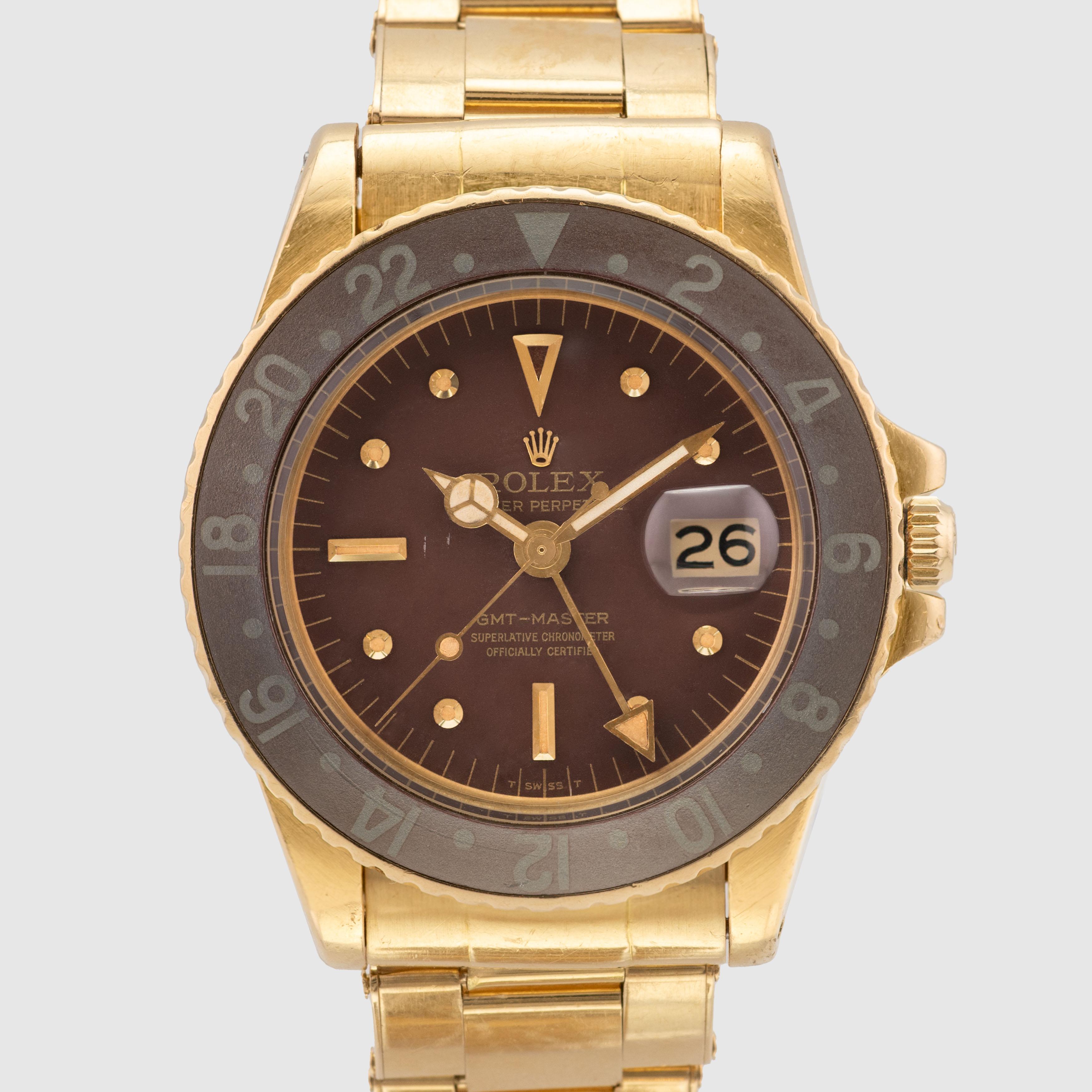1971 Rolex GMT Master 18k Braunes Zifferblatt Ref. 1675/8 im Zustand „Gut“ im Angebot in Dubai, AE