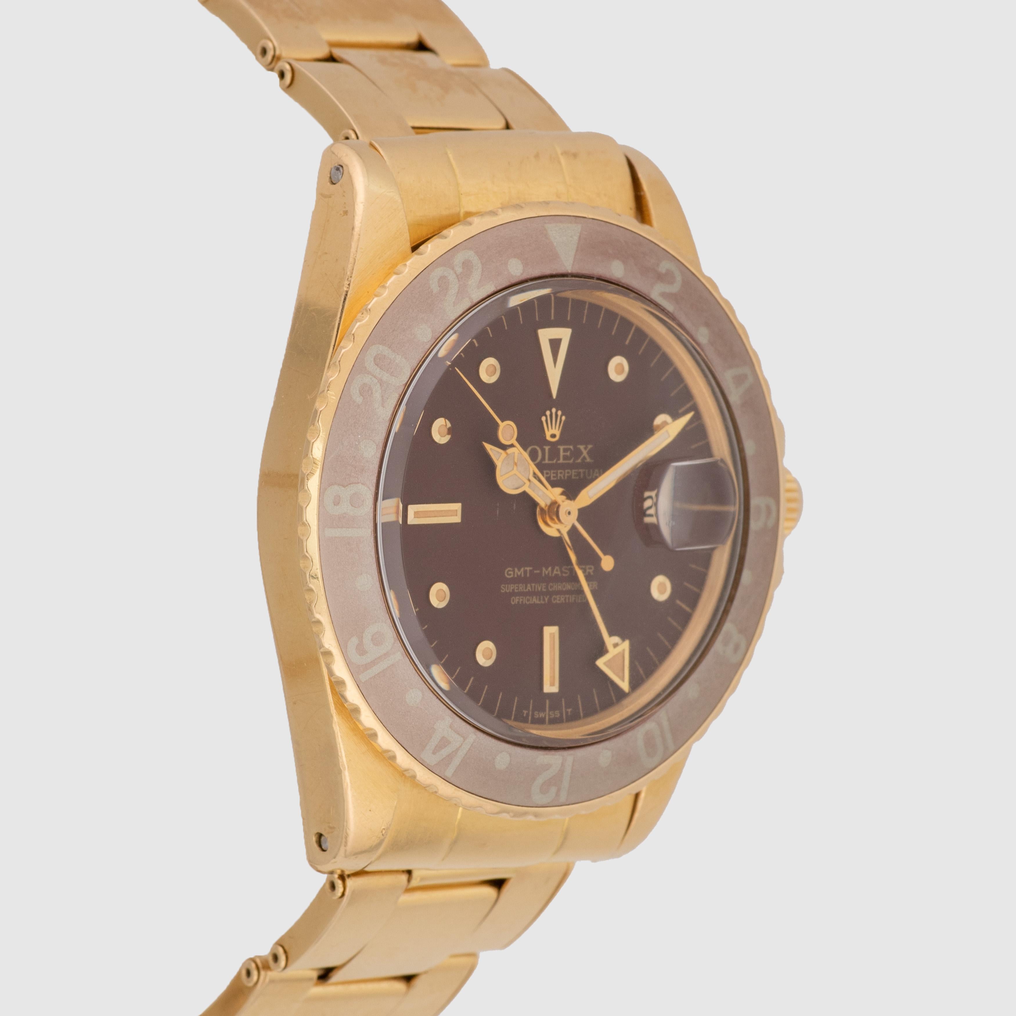 1971 Rolex GMT Master 18k Braunes Zifferblatt Ref. 1675/8 für Damen oder Herren im Angebot