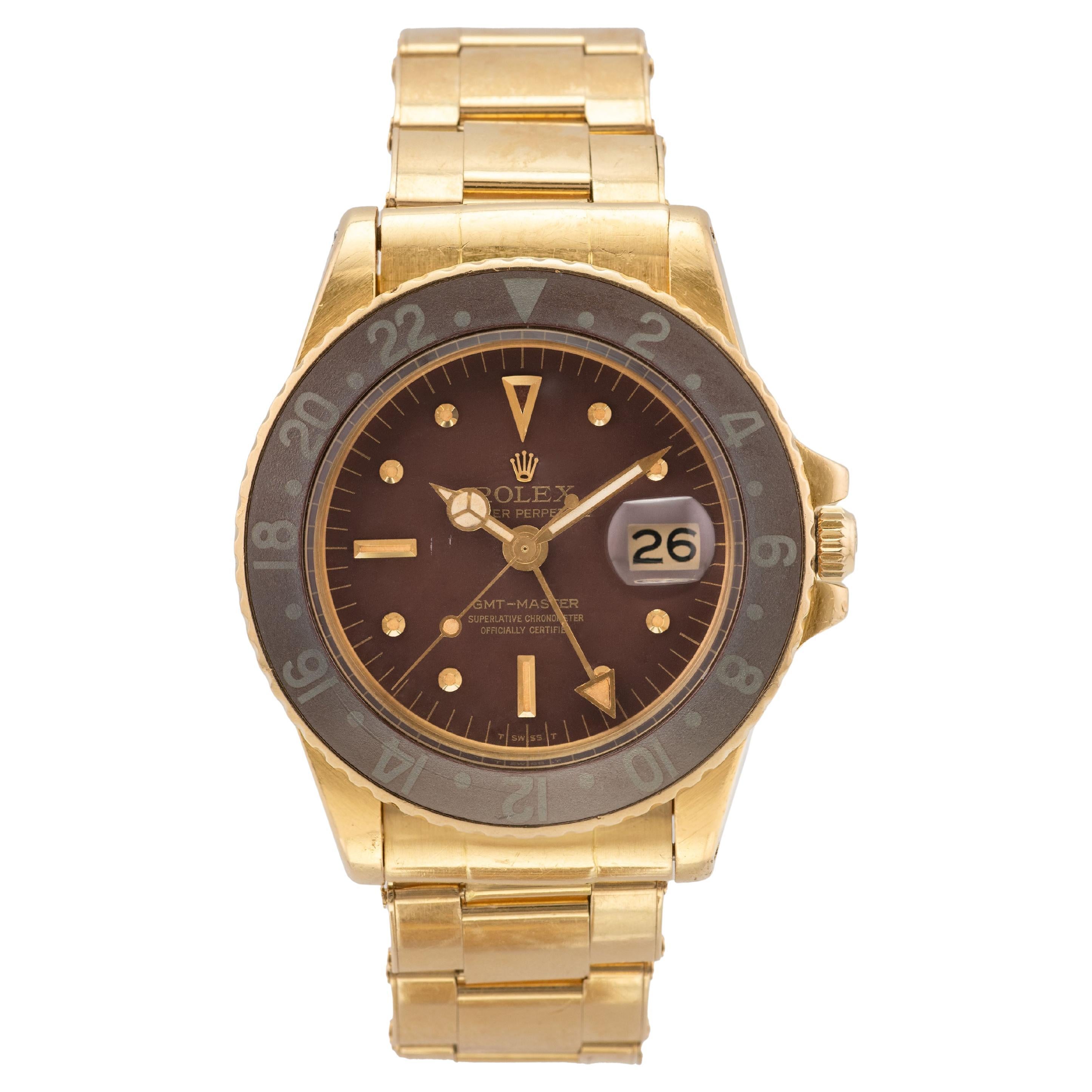 1971 Rolex GMT Master 18k Braunes Zifferblatt Ref. 1675/8 im Angebot