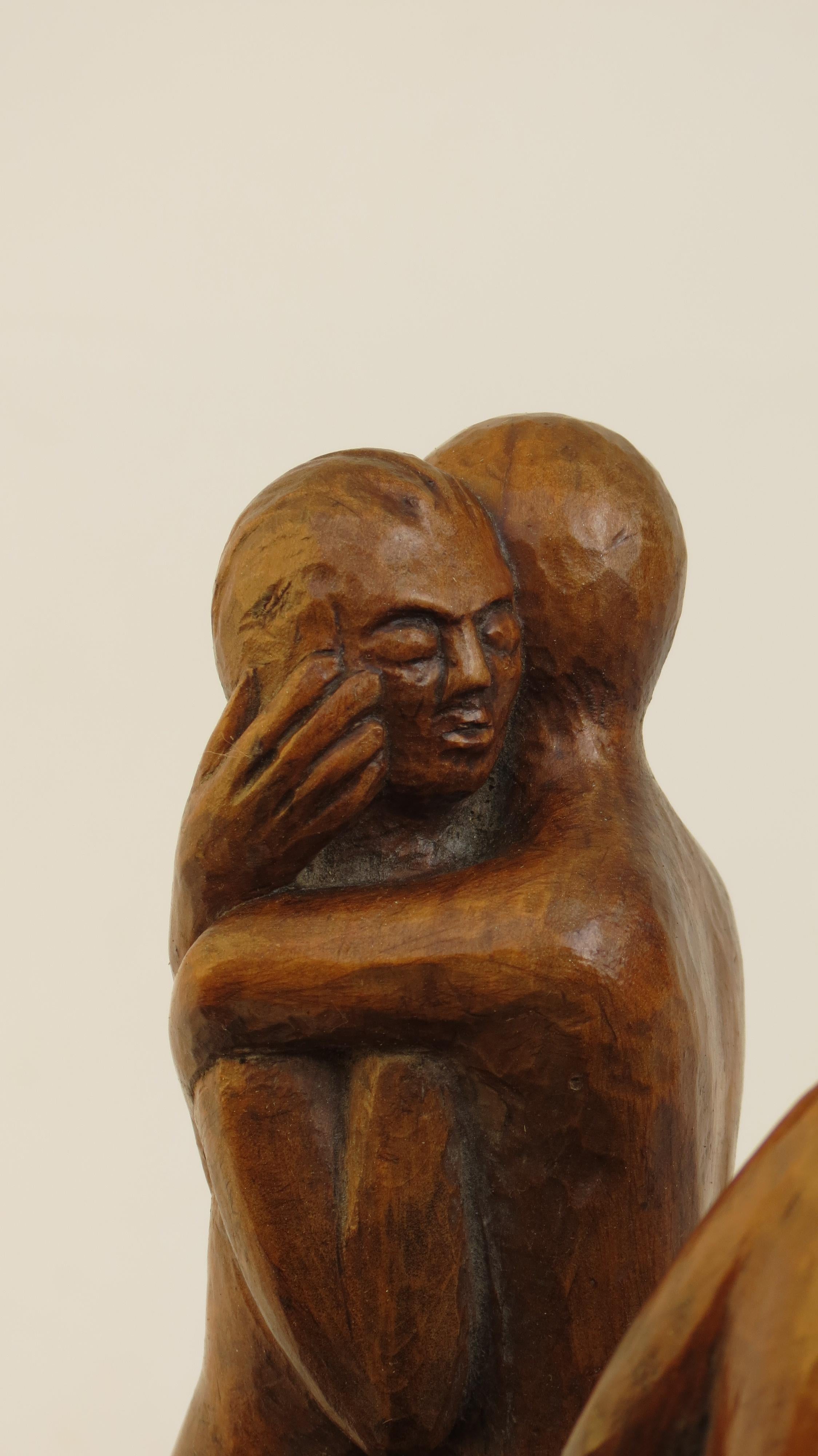 Hand-Carved 1971 Sculpture in Lime Wood by Thomas de la Berthauche Vintage Figure Sculpture