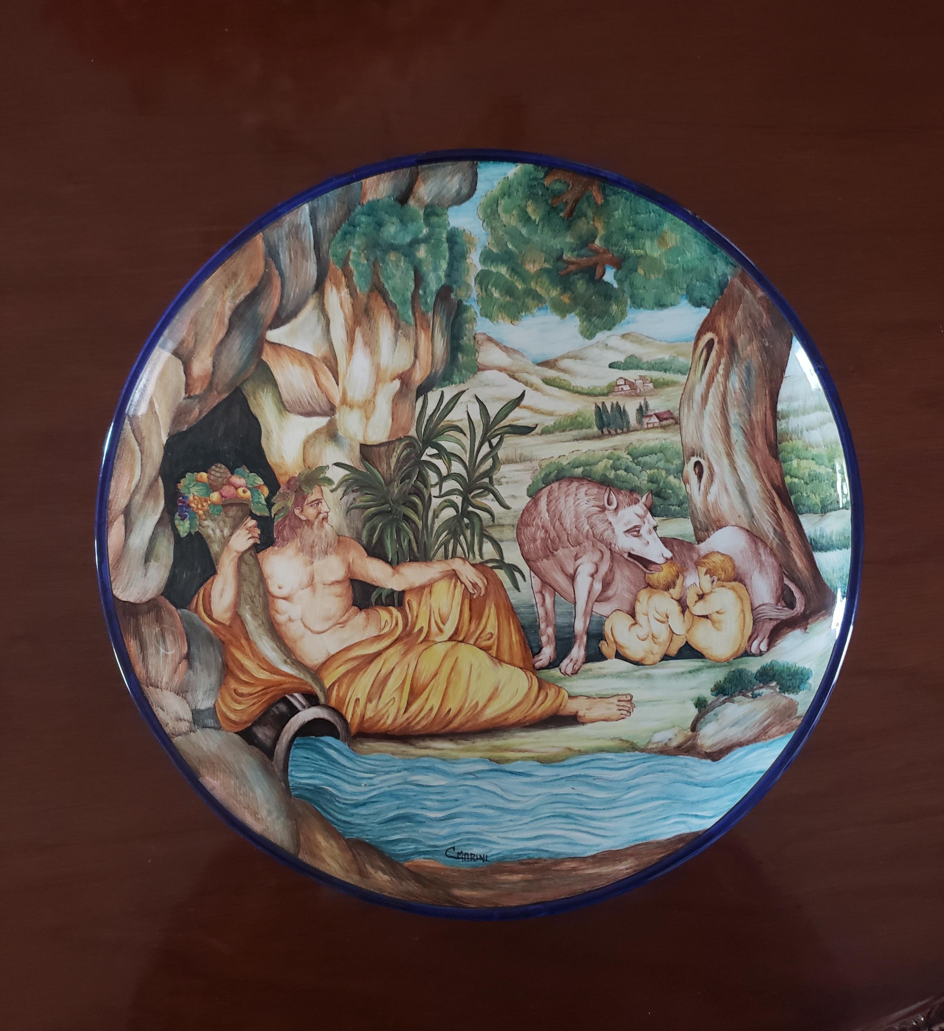 Grande assiette décorative italienne peinte à la main, signée 1971 en vente 1