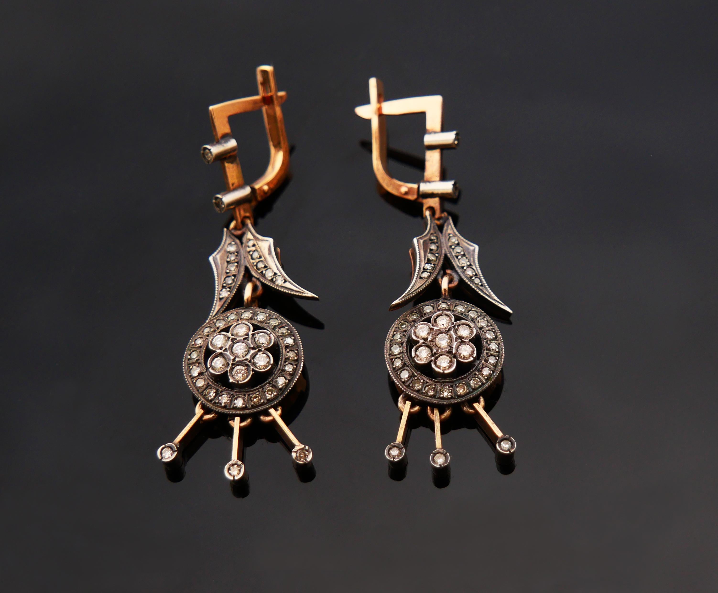 1971 Orecchini sovietici georgiani 1ctw. Daimonds in oro rosa massiccio 14 carati / 8,85gr in vendita 5