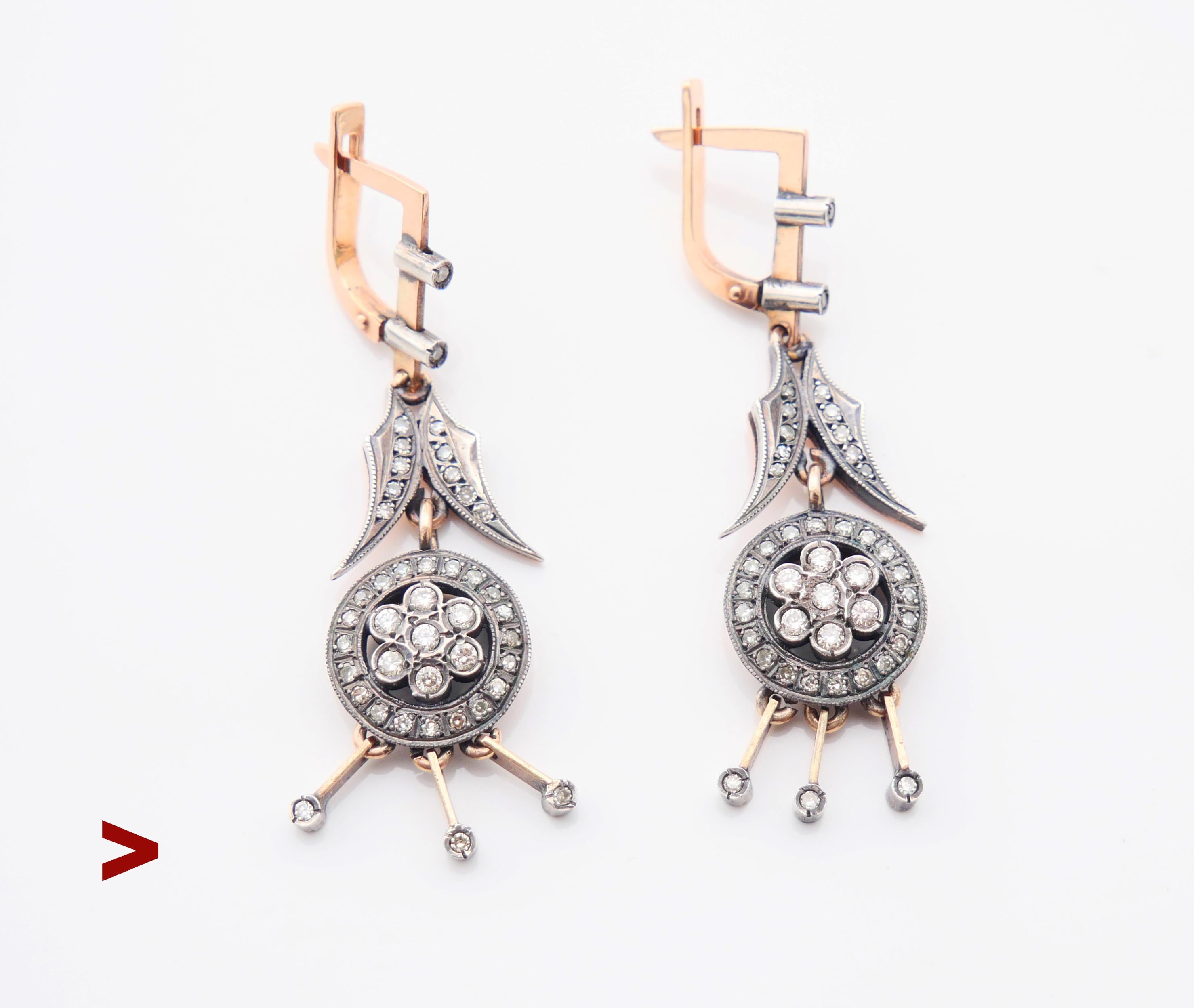 Art Déco 1971 Orecchini sovietici georgiani 1ctw. Daimonds in oro rosa massiccio 14 carati / 8,85gr in vendita