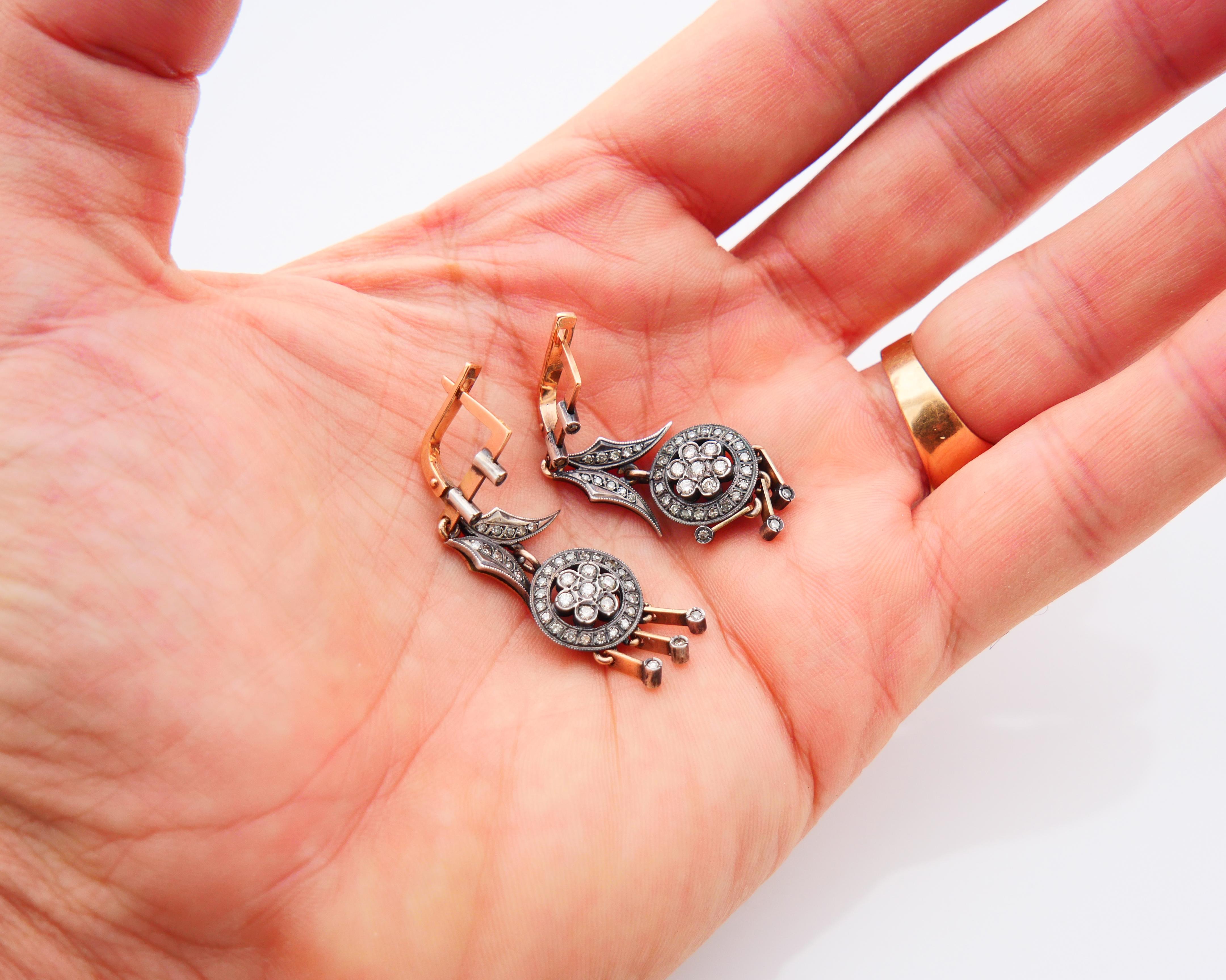 1971 Orecchini sovietici georgiani 1ctw. Daimonds in oro rosa massiccio 14 carati / 8,85gr in vendita 3