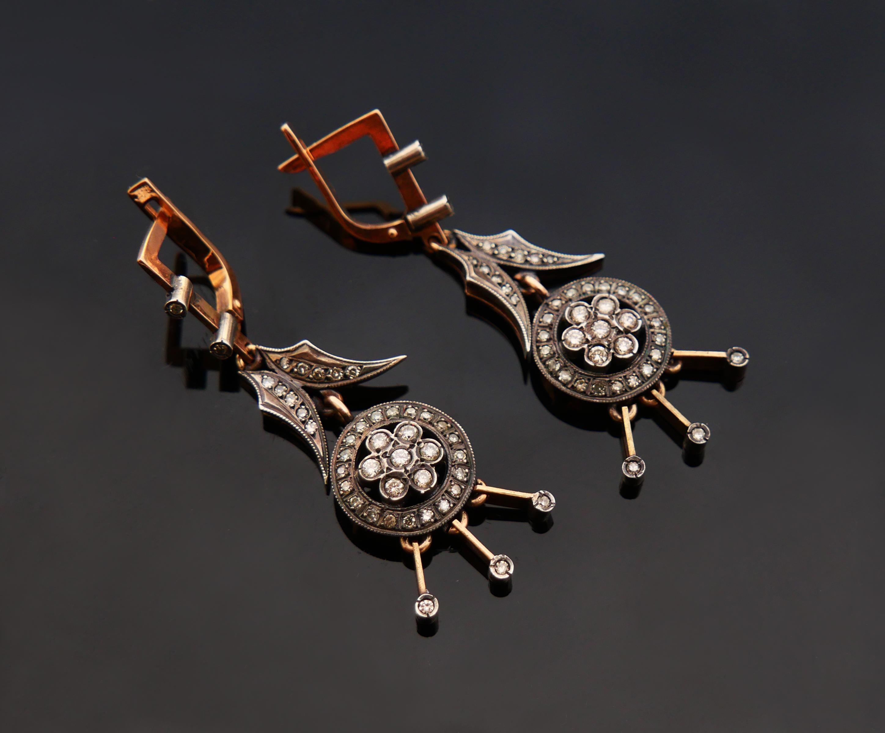 1971 Orecchini sovietici georgiani 1ctw. Daimonds in oro rosa massiccio 14 carati / 8,85gr in vendita 4