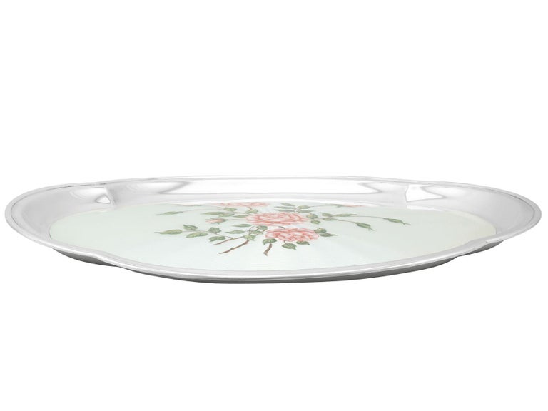 British 1971 Sterling Silver and Enamel Dressing Table Tray For Sale