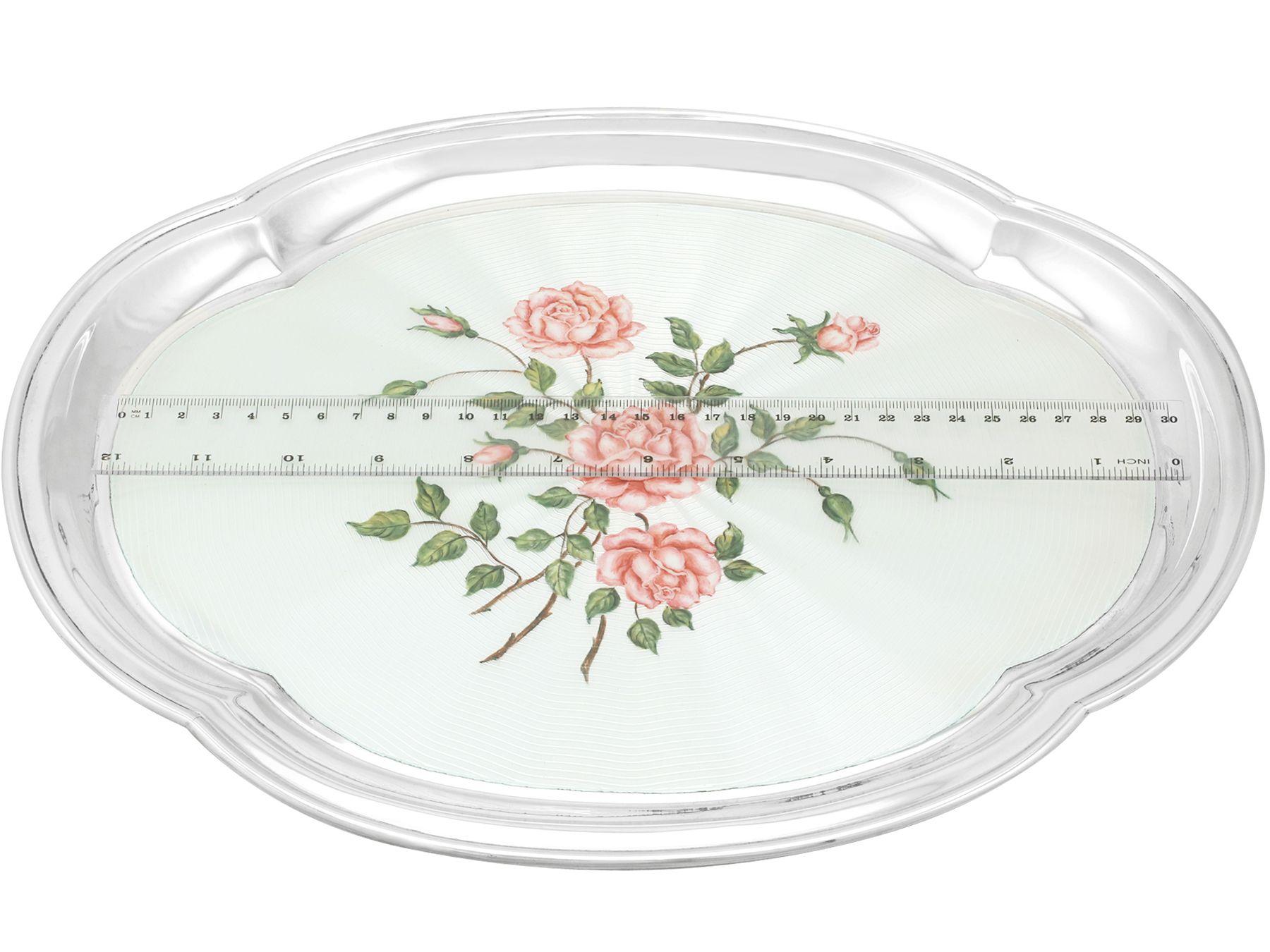 Vintage 1971 Sterling Silver and Enamel Rose Dressing Table Tray For Sale 4