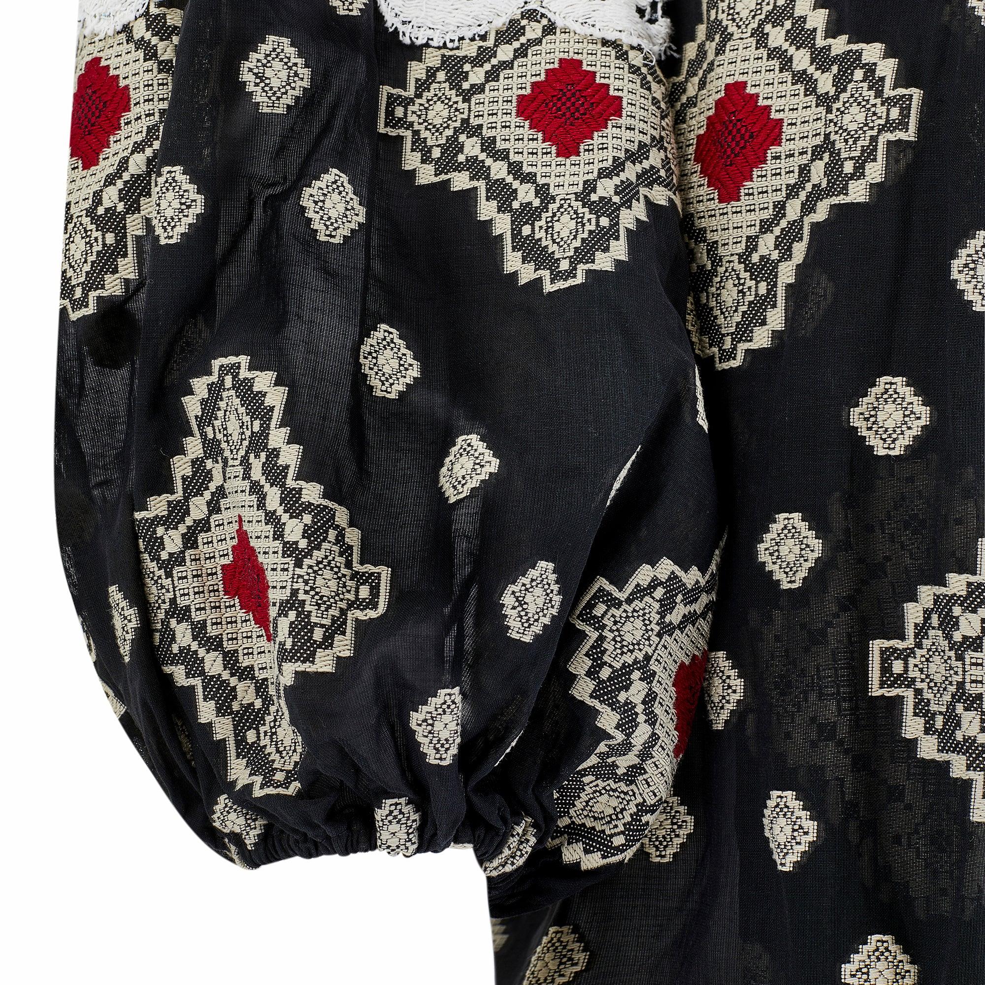 Women's 1971 Thea Porter Cotton Woven Print Maxi Dress with Lace Overlay For Sale