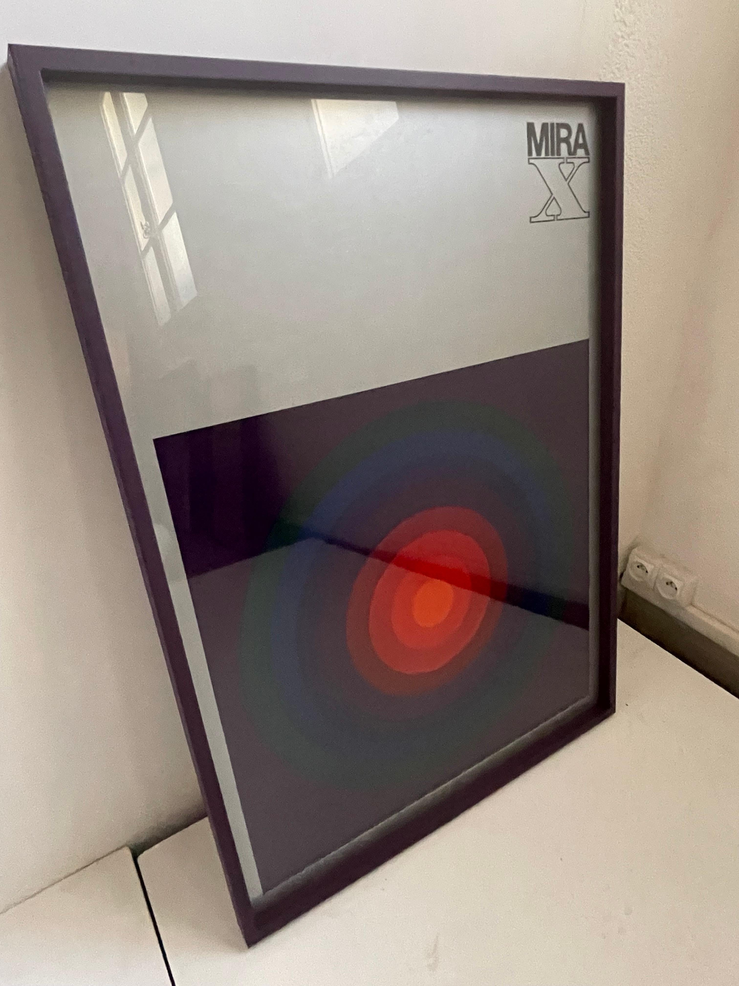 Very rare poster advert for textile Mira-X designed by Verner Panton
60 x 90 cm - silver paper 
With frame (Purple)
Part serie of 5 units differents, see other announcements or complete set.
      