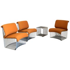 1971, Verner Panton Set for Fritz Hansen Pantonova Chairs Original Orange Fabric