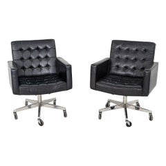 1971 Vincent Cafiero for Knoll Black Leather Rolling Desk Chair 4x Available