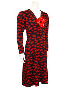 1971 Yves Saint Laurent Black and Red Lip Dress with Original Flower