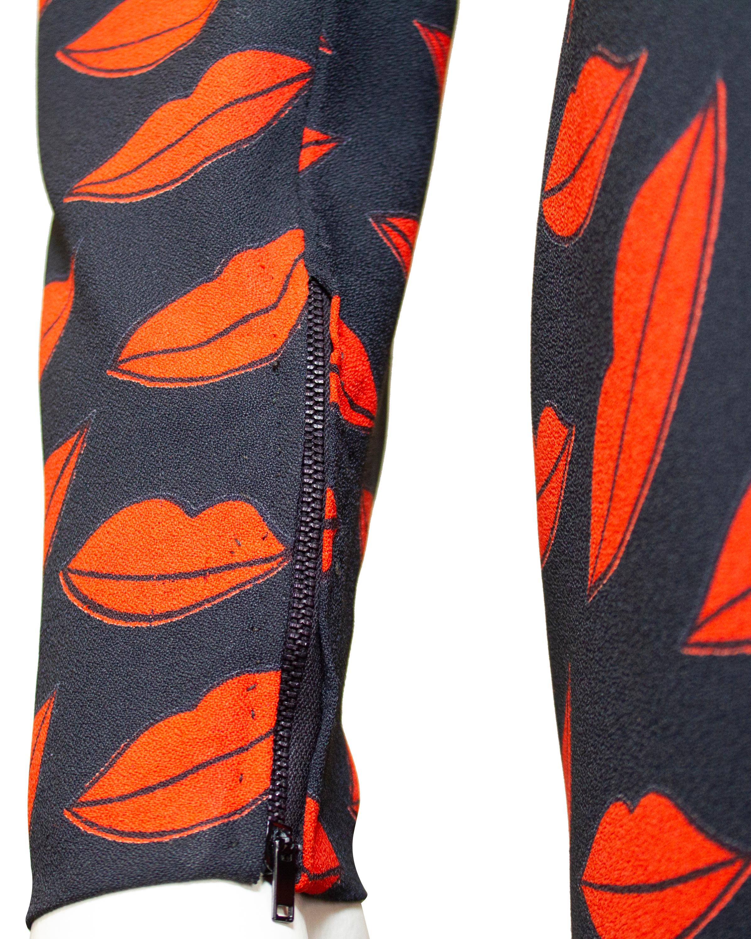 1971 Yves Saint Laurent Black and Red Lip Dress with Original Flower For Sale 2