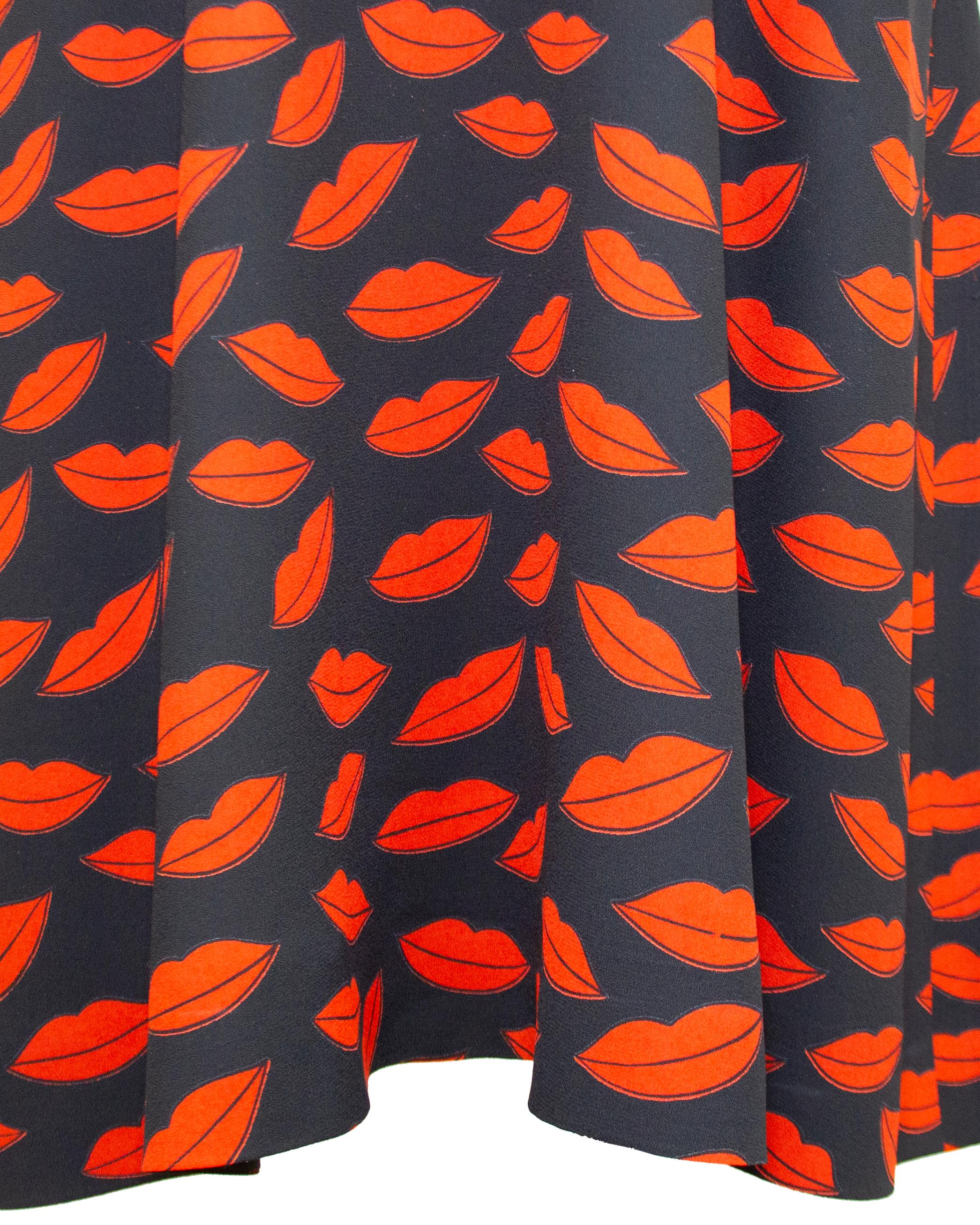 1971 Yves Saint Laurent Black and Red Lip Dress with Original Flower For Sale 3