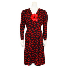 1971 Yves Saint Laurent Black and Red Lip Dress with Original Flower