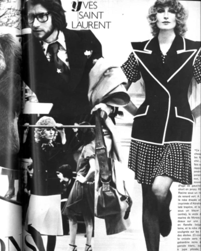 1971 Yves Saint Laurent Blazer in lana blu con rifiniture marroni in vendita 7