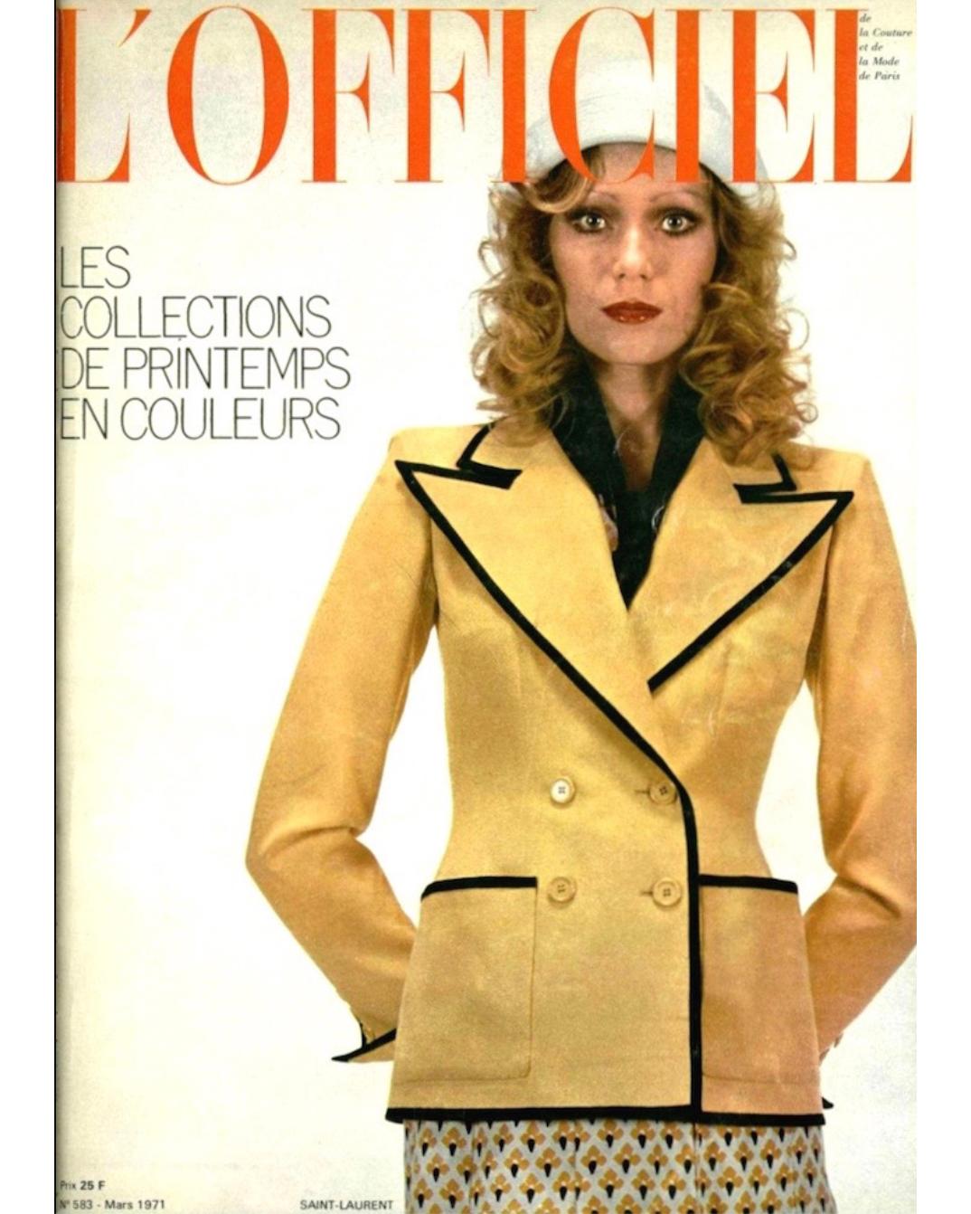 1971 Yves Saint Laurent Blazer in lana blu con rifiniture marroni in vendita 8