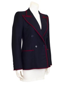 1971 Yves Saint Laurent Navy Wool Blazer with Maroon Trim