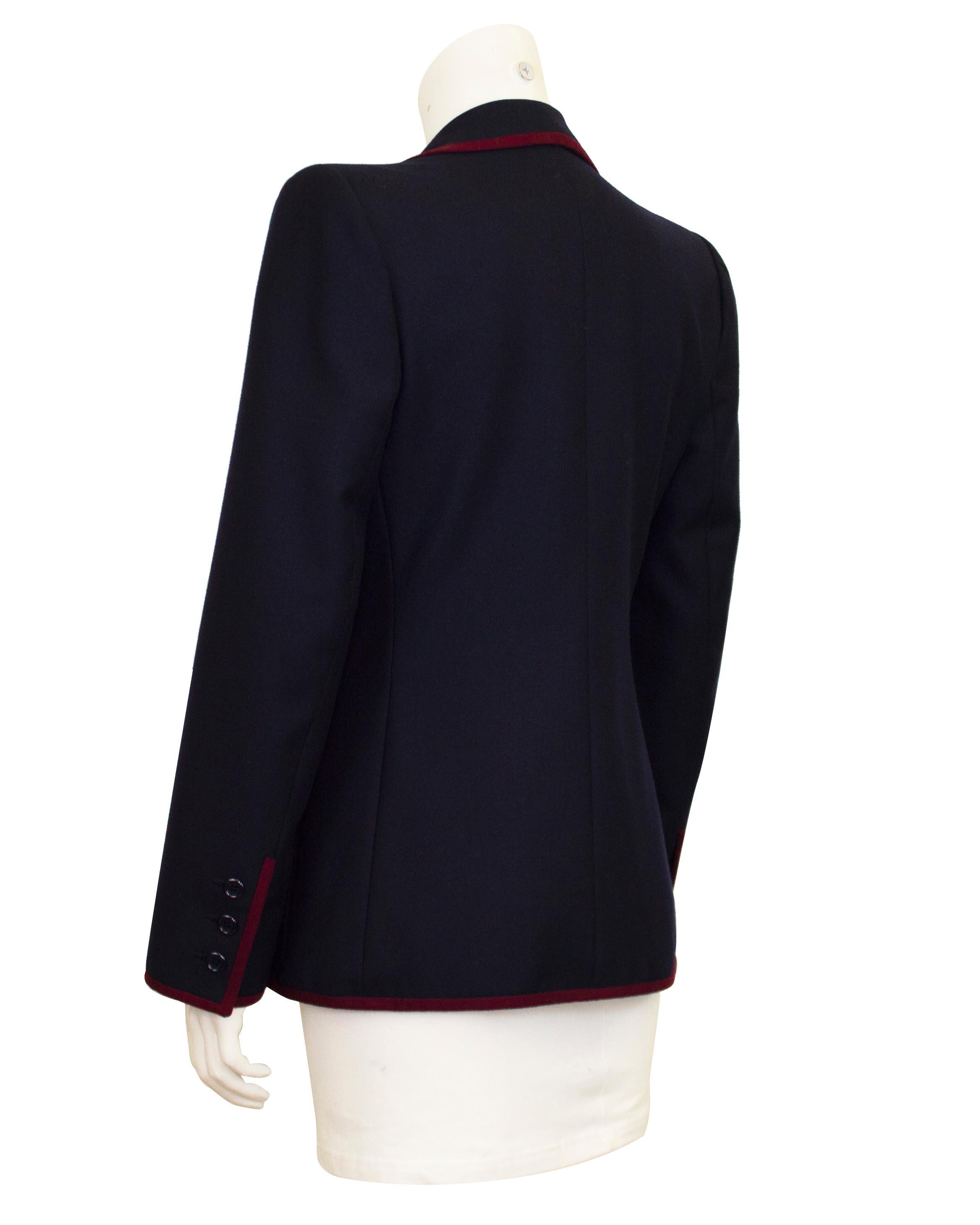 Nero 1971 Yves Saint Laurent Blazer in lana blu con rifiniture marroni in vendita