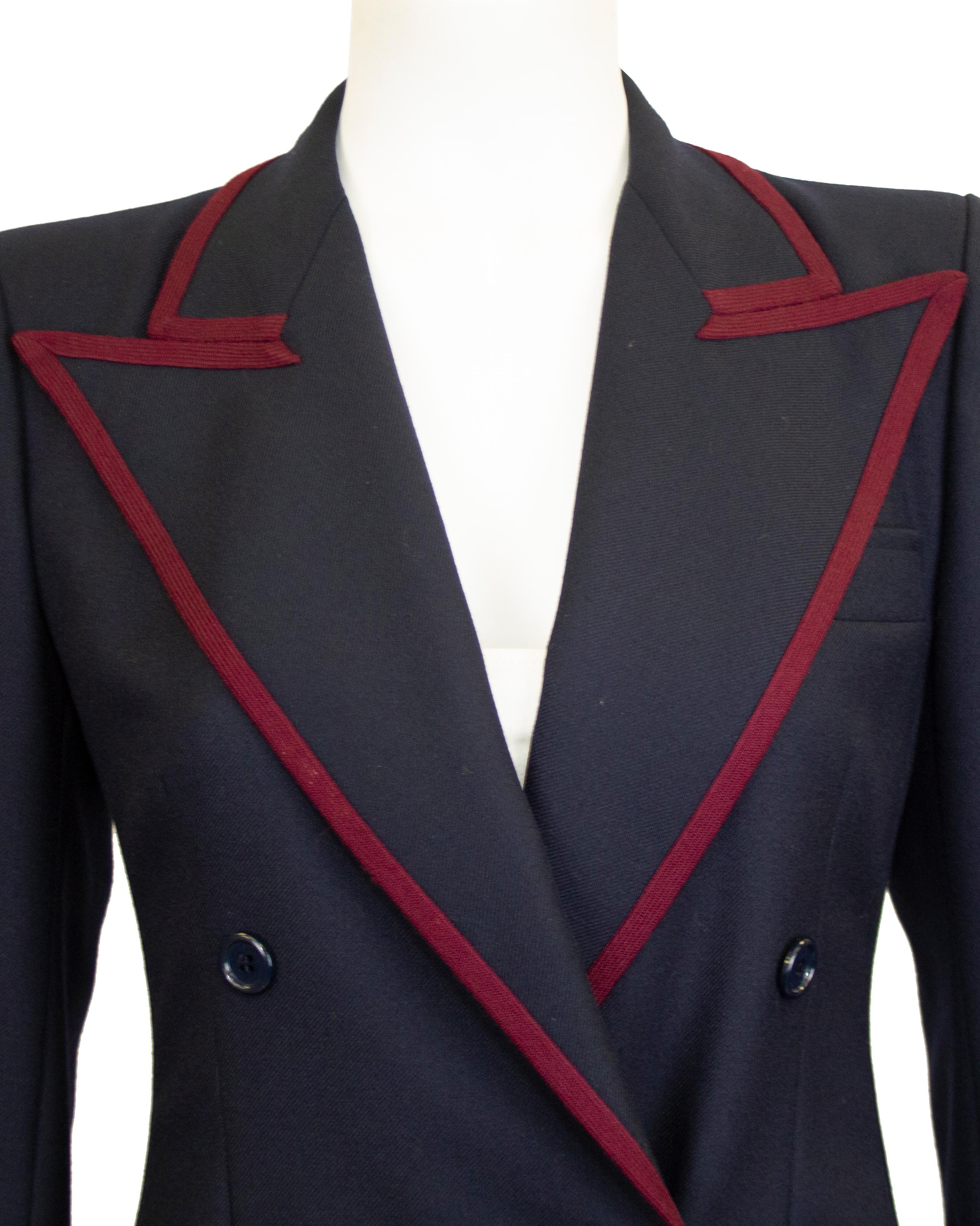 1971 Yves Saint Laurent Blazer in lana blu con rifiniture marroni In condizioni buone in vendita a Toronto, Ontario