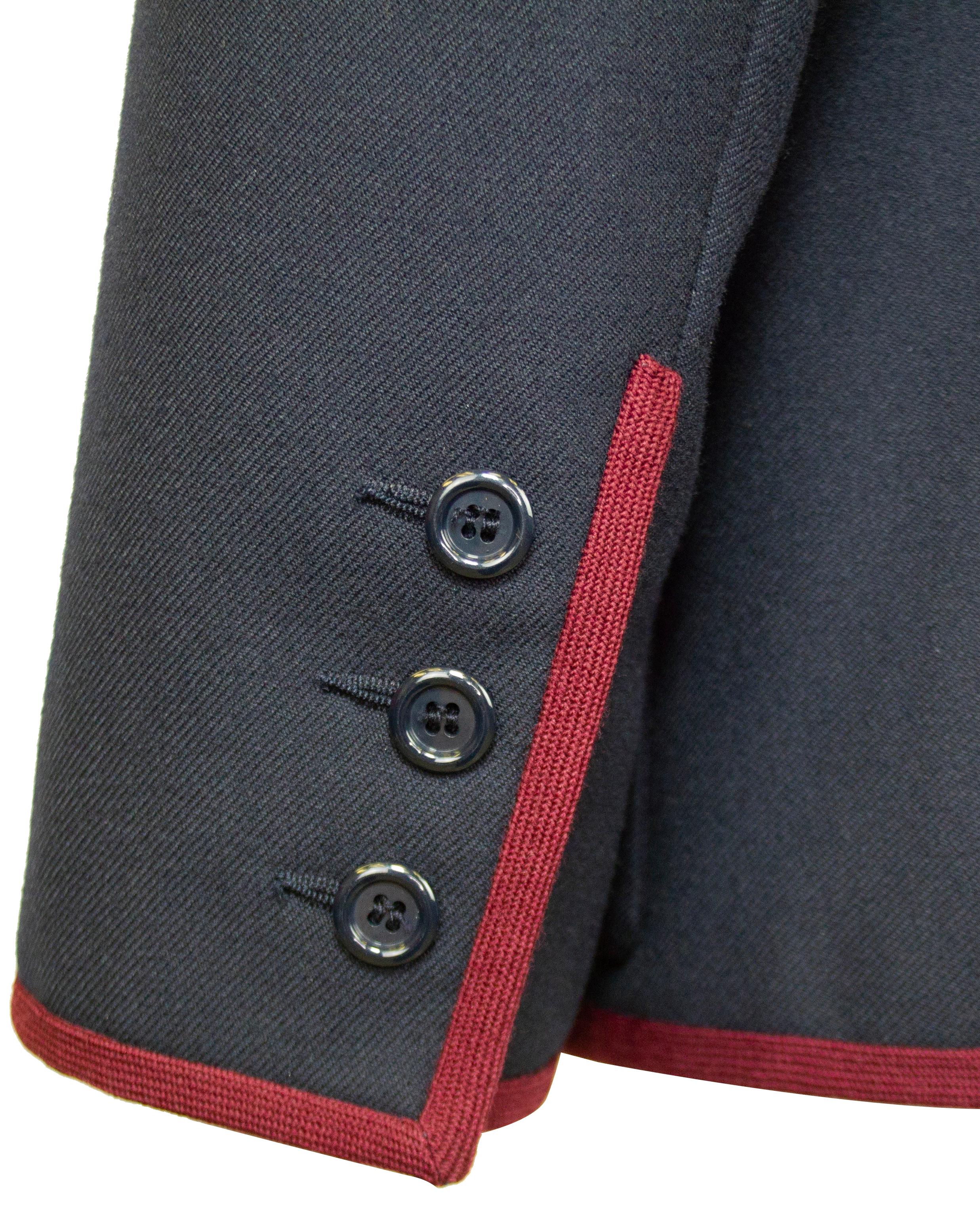 1971 Yves Saint Laurent Blazer in lana blu con rifiniture marroni in vendita 1