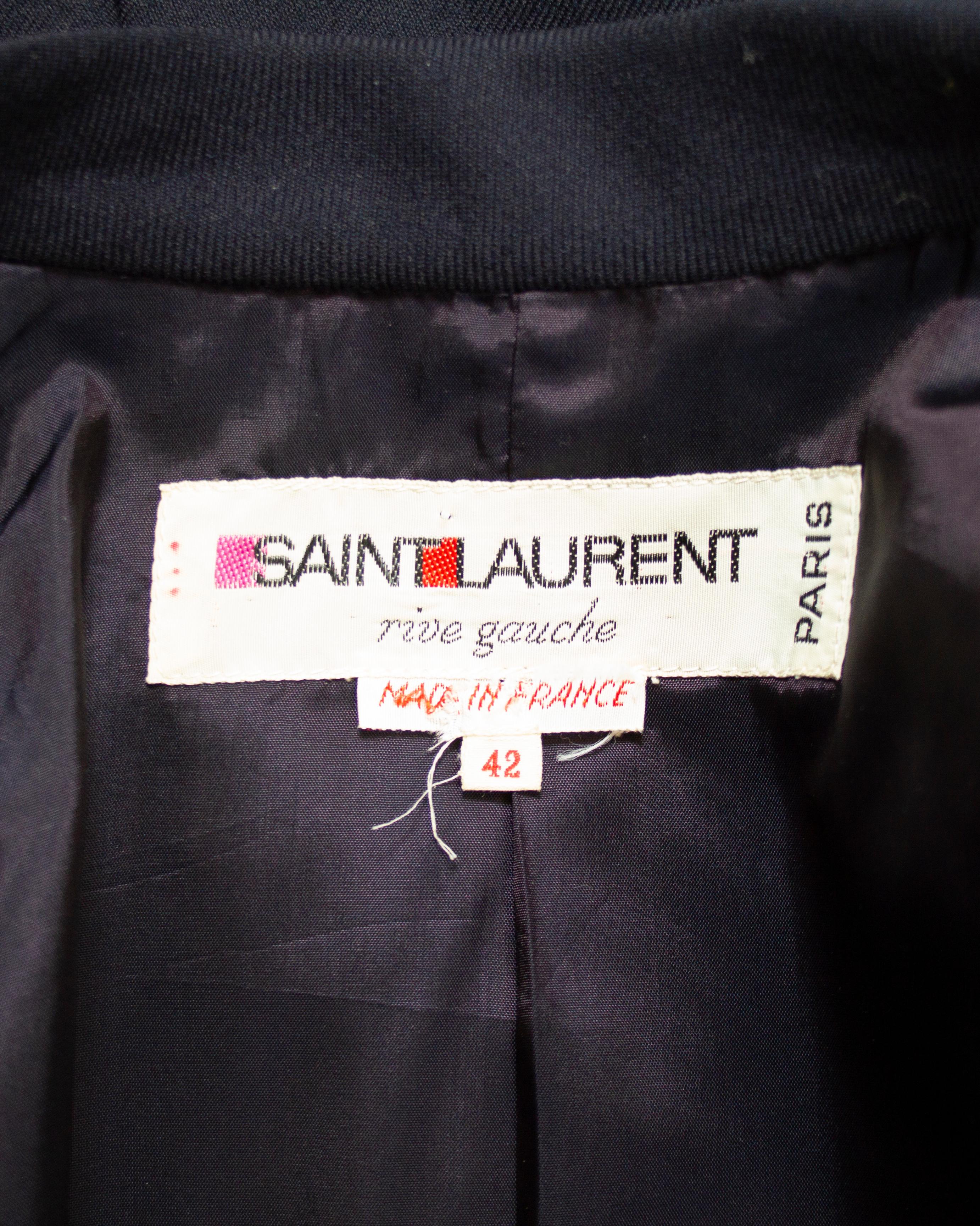 1971 Yves Saint Laurent Blazer in lana blu con rifiniture marroni in vendita 2