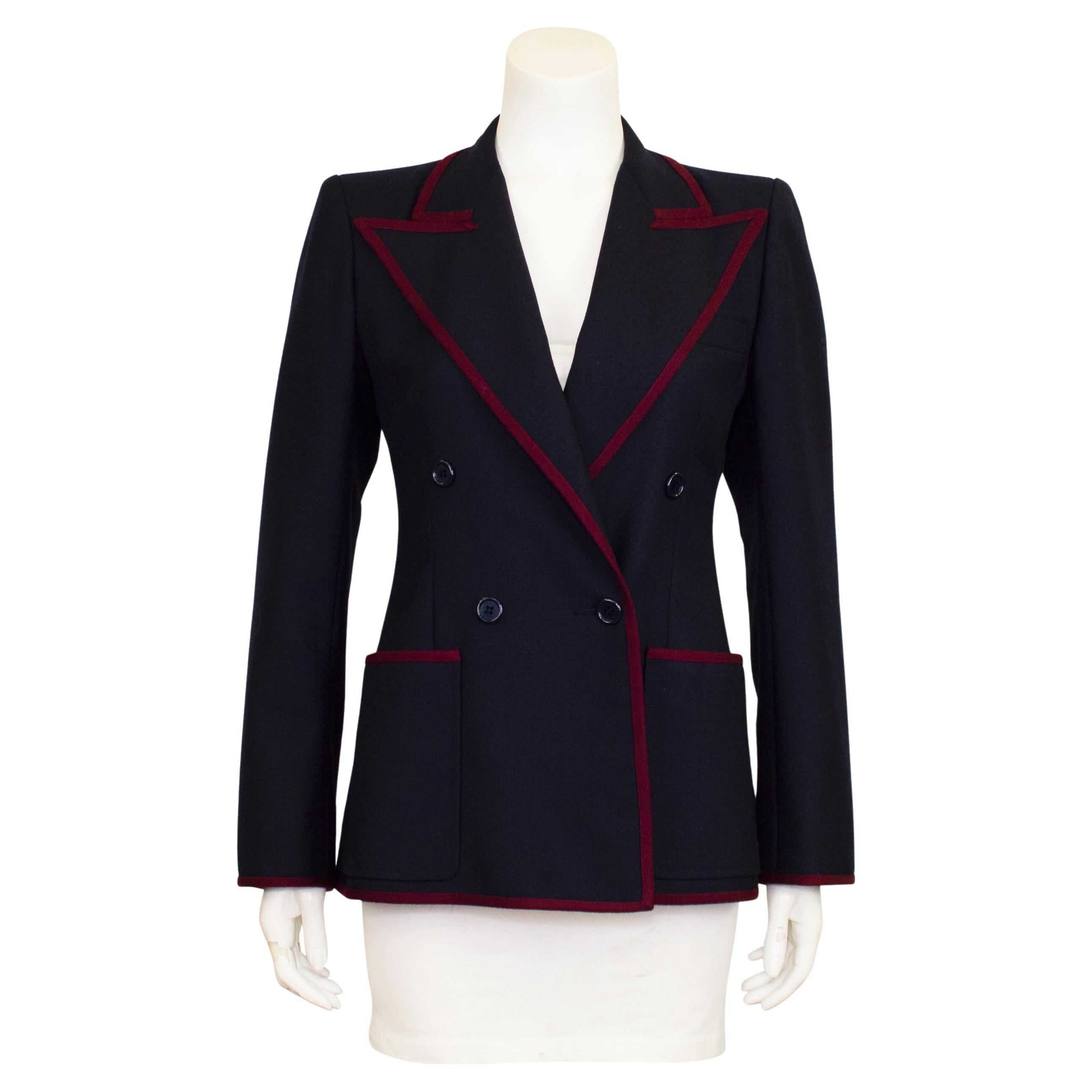 Blazer 1971 Yves Saint Laurent de lana azul marino con ribete granate