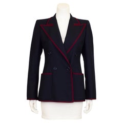 Blazer Yves Saint Laurent bleu marine avec bordure marron, 1971