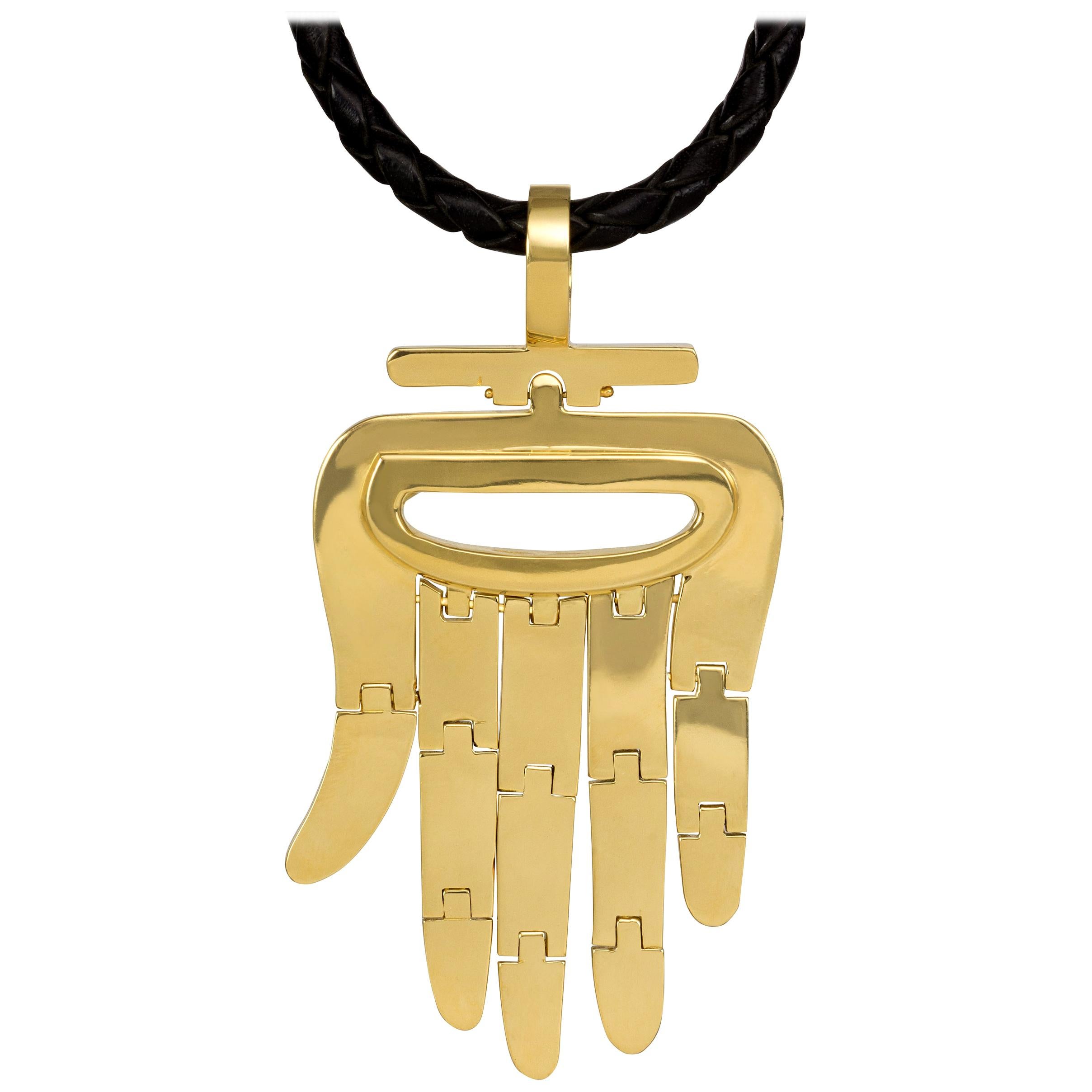1972 Aldo Cipullo Gold Articulated Hamsa Pendant