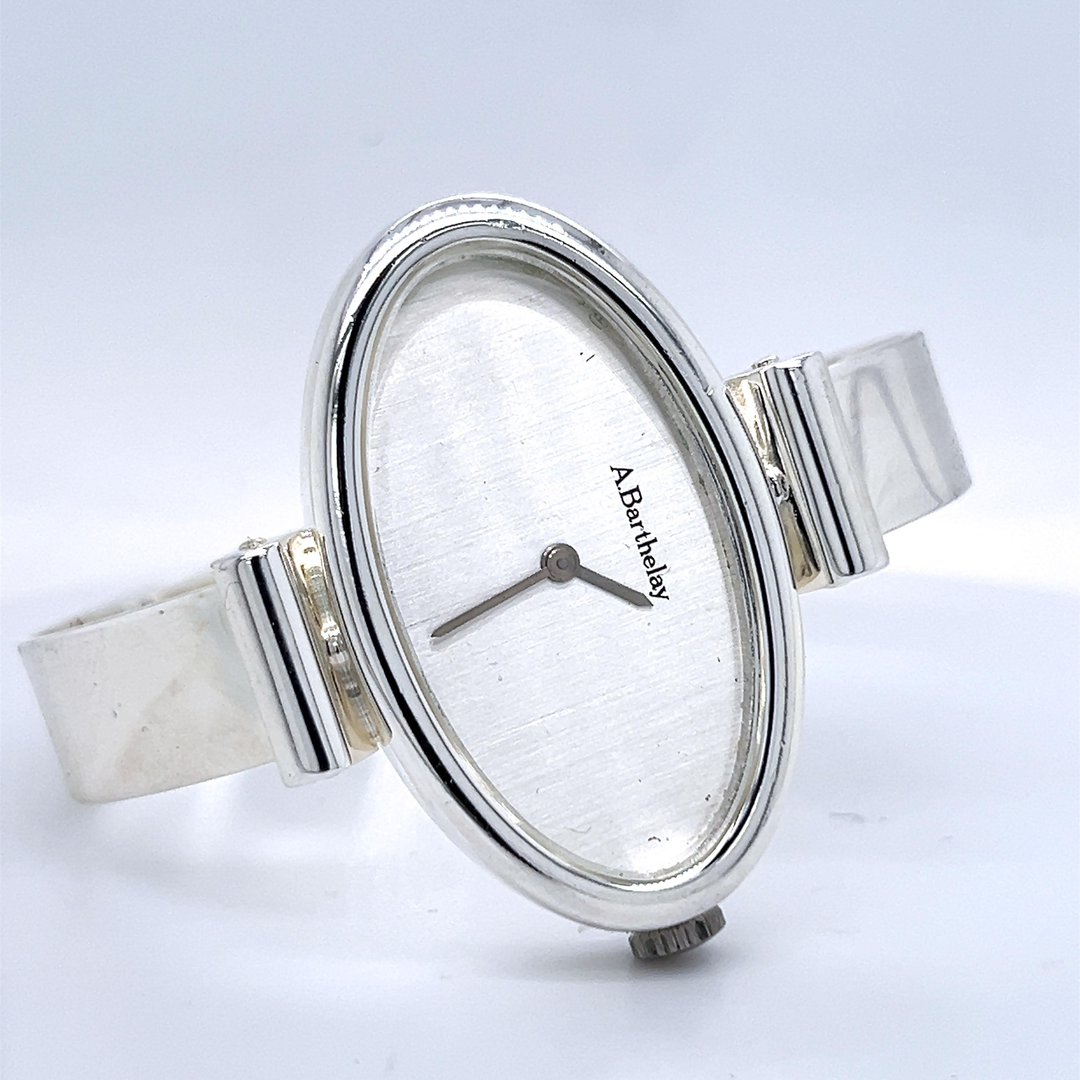 1972 Alexis Barthelay Hand-Wound Movement Elliptical Sterling Silver Watch In Excellent Condition For Sale In Valenza, IT