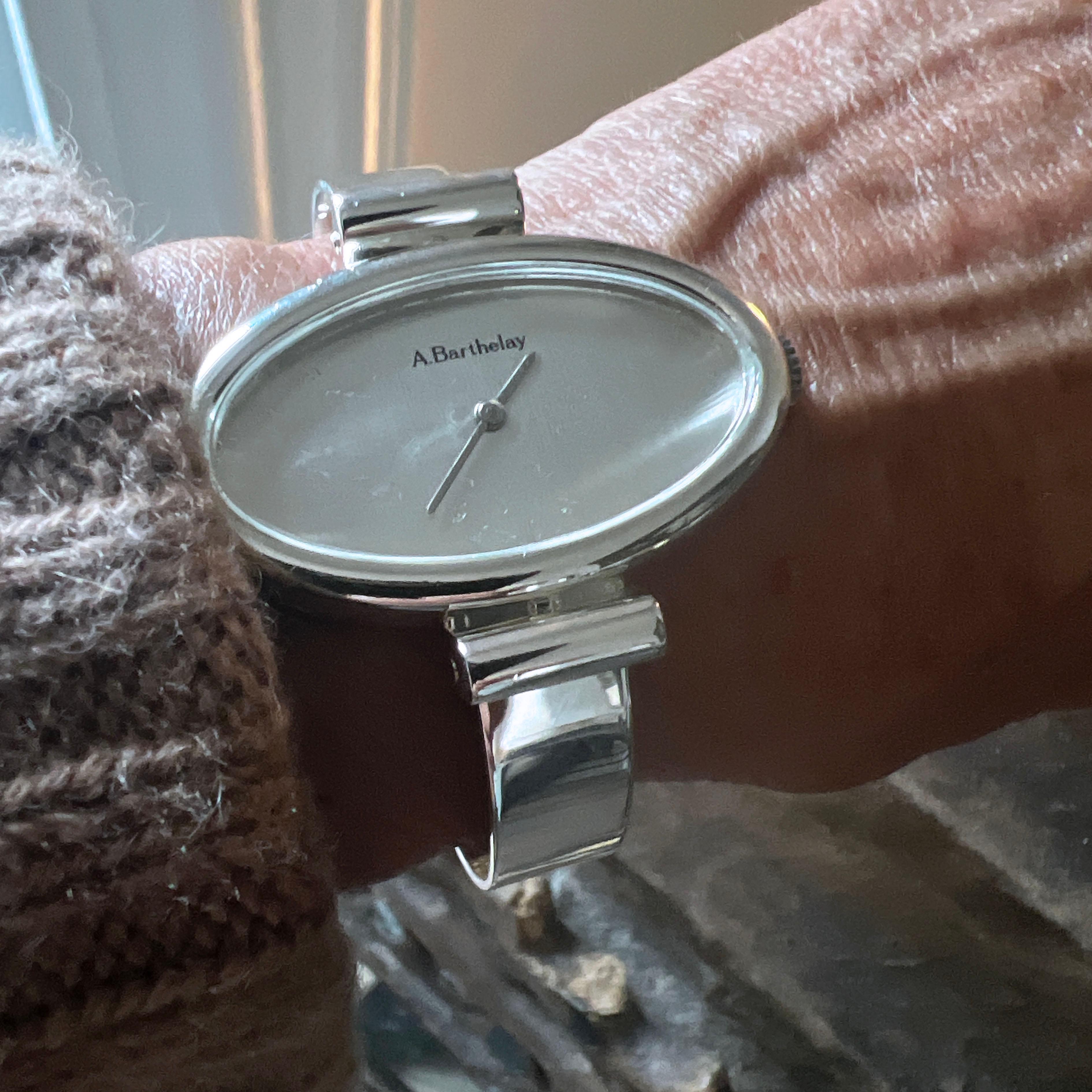 1972 Alexis Barthelay Hand-Wound Movement Elliptical Sterling Silver Watch For Sale 3