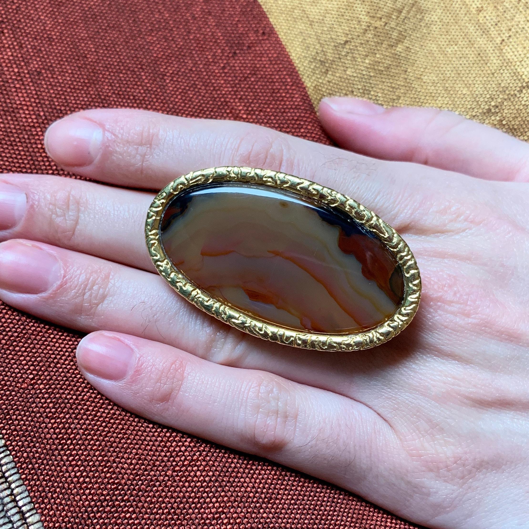 Cabochon Andrew Grima Vintage Agate and Yellow Gold Cocktail Ring 1972