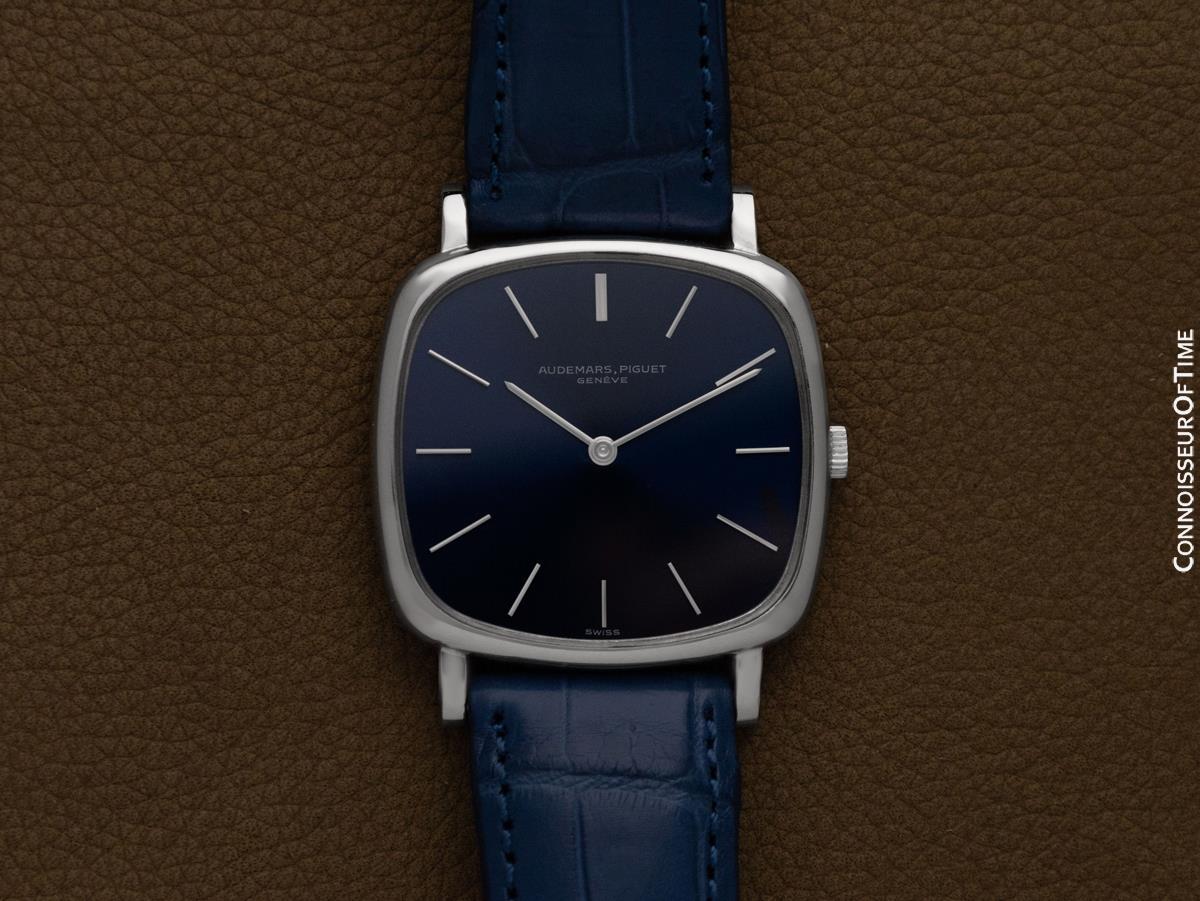 1972 Audemars Piguet Vintage Mens Full Size TV Shaped Dress Watch 18K White Gold For Sale 4