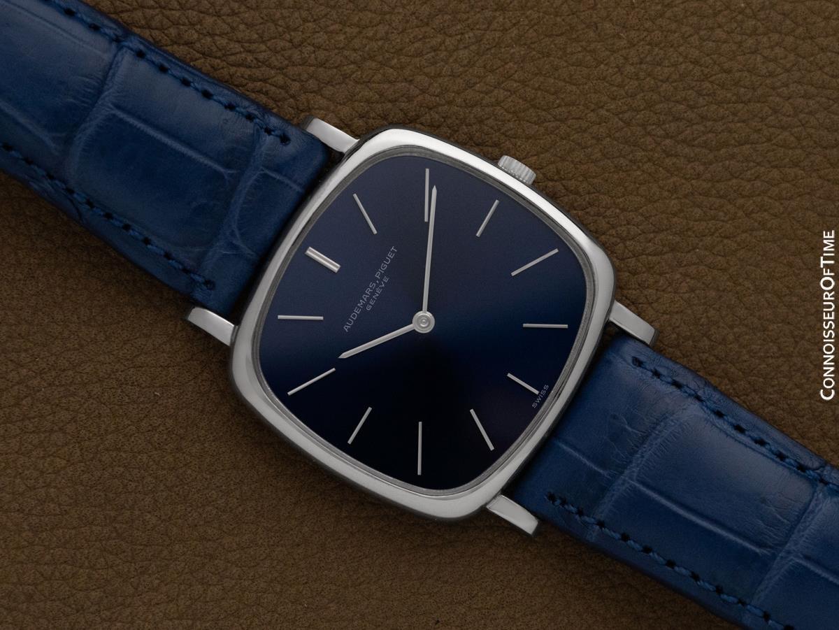 1972 Audemars Piguet Vintage Mens Full Size TV Shaped Dress Watch 18K White Gold For Sale 5