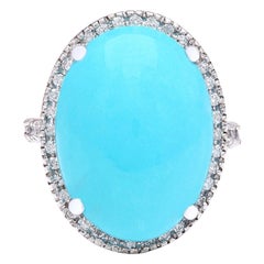 19.72 Carat Natural Turquoise 18 Karat Solid White Gold Diamond Ring
