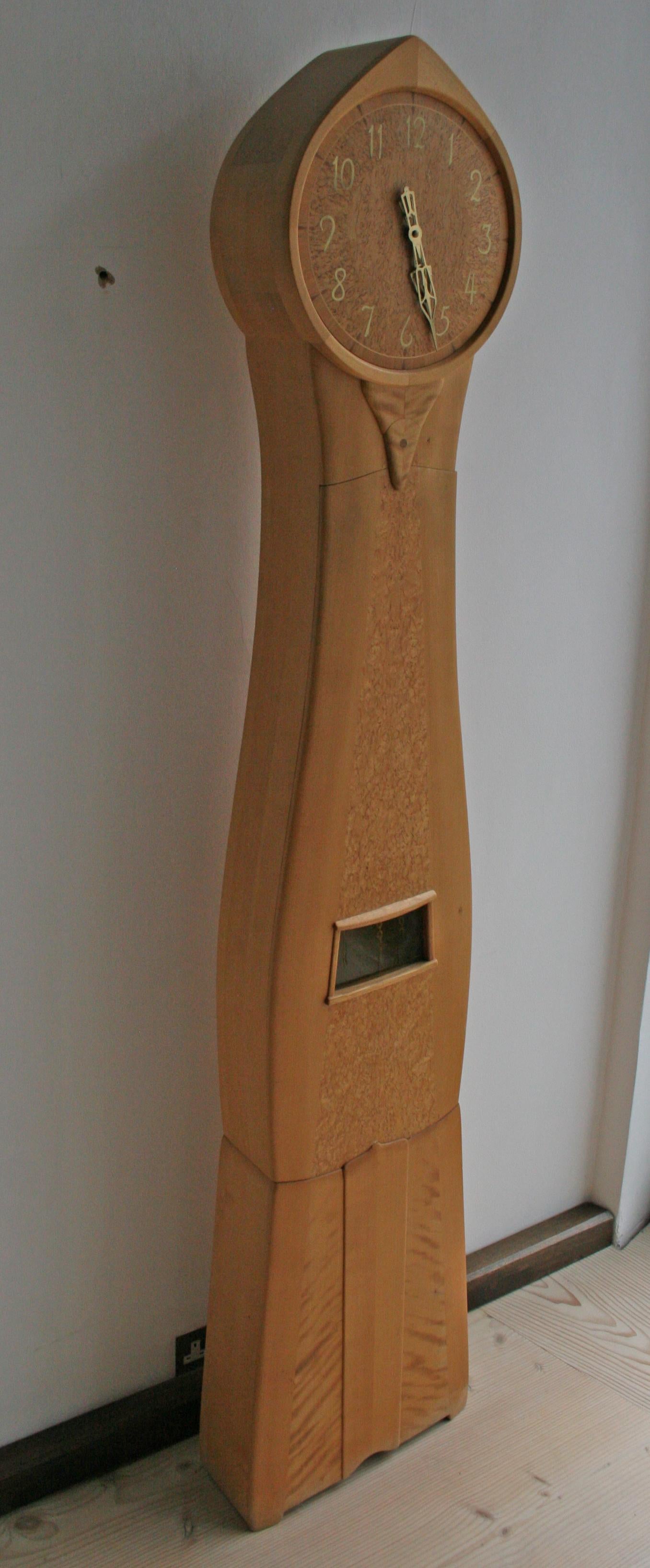 1972 Carl Malmsten Unique Longcase “Tidlösa” Clock, Birch and Masur Birch For Sale 2