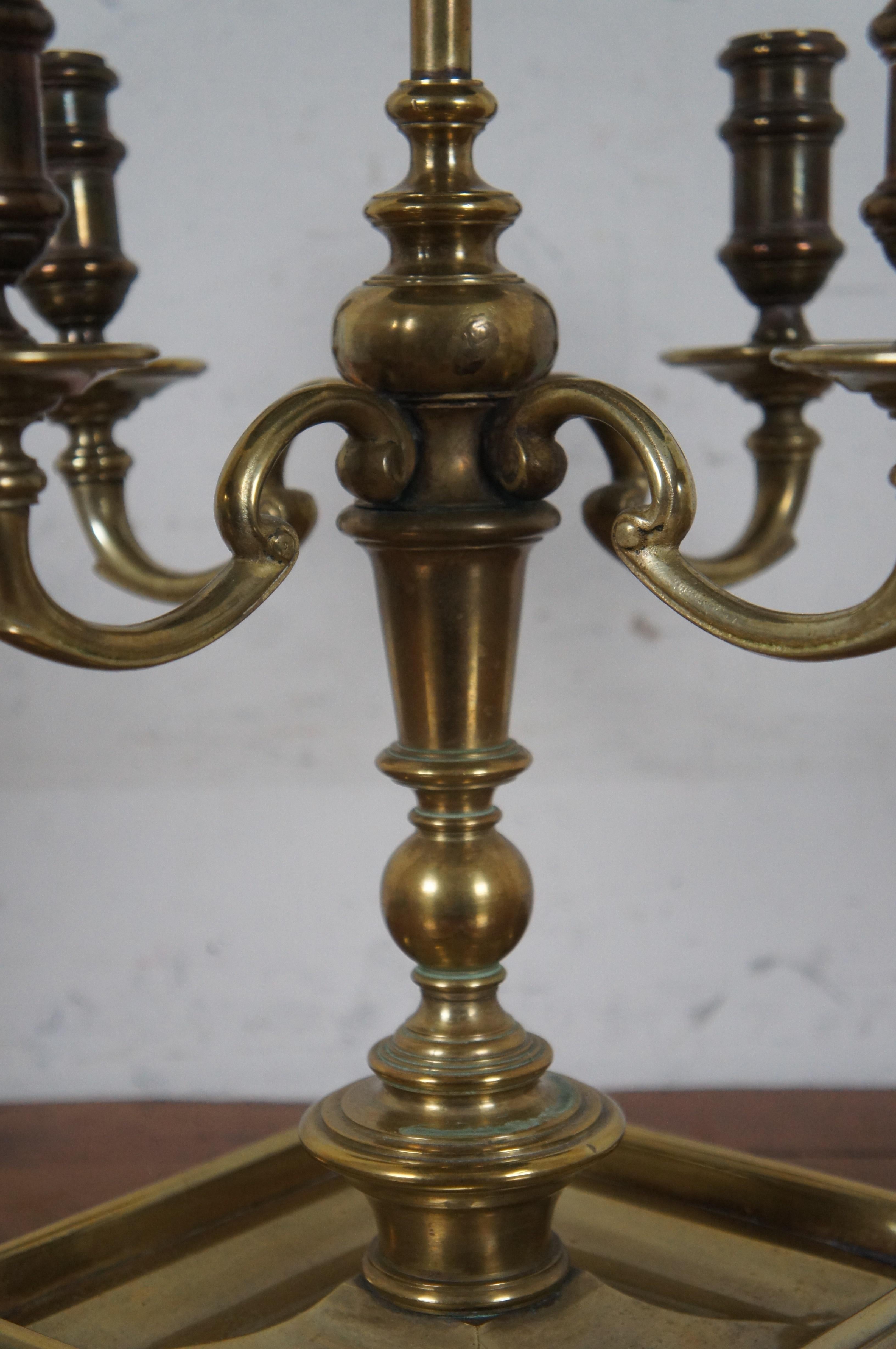 1972 Chapman Brass Candelabra 2 Light Bouillotte Tole Shade Library Lamp 31