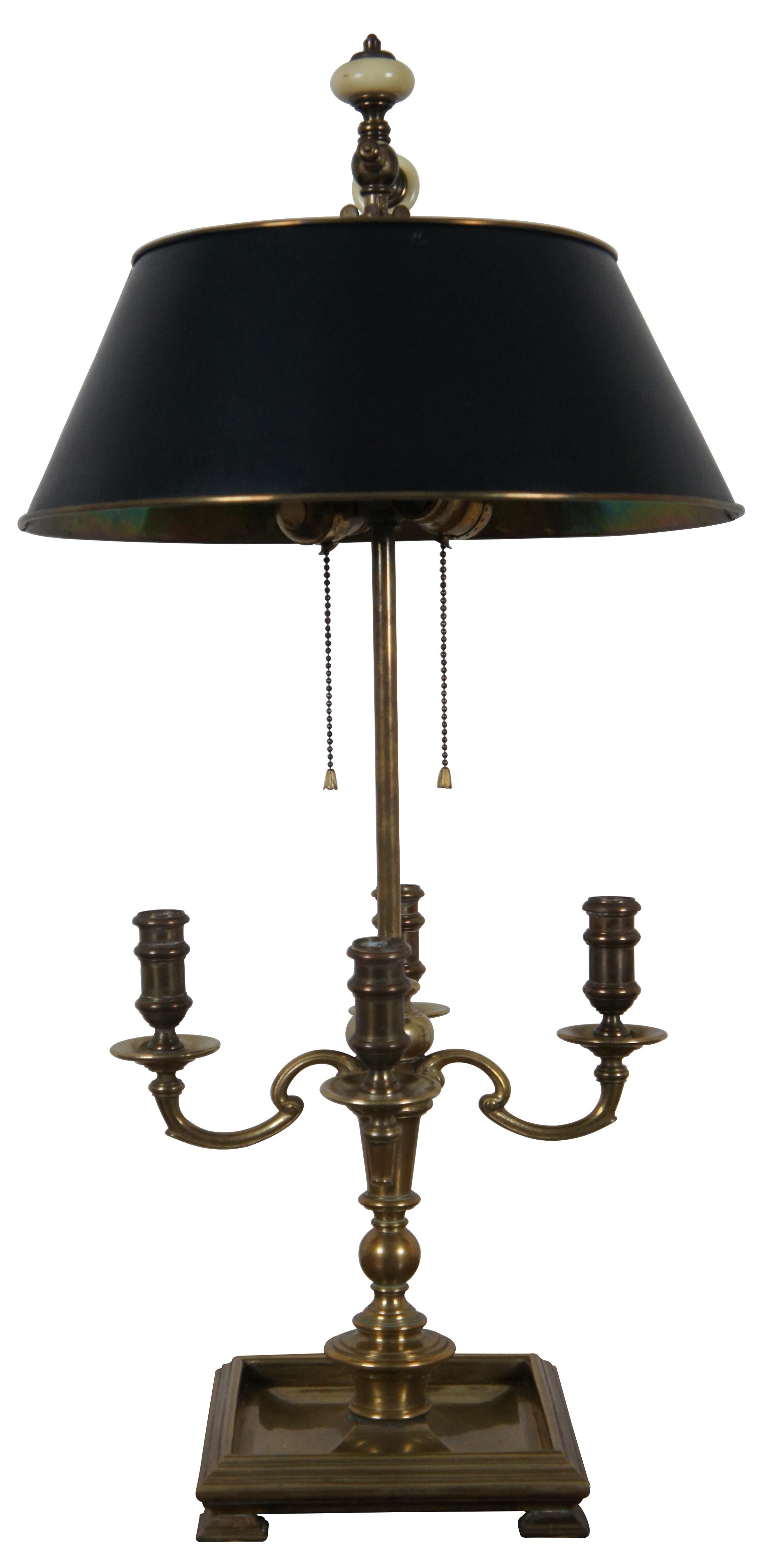 French Provincial 1972 Chapman Brass Candelabra 2 Light Bouillotte Tole Shade Library Lamp 31