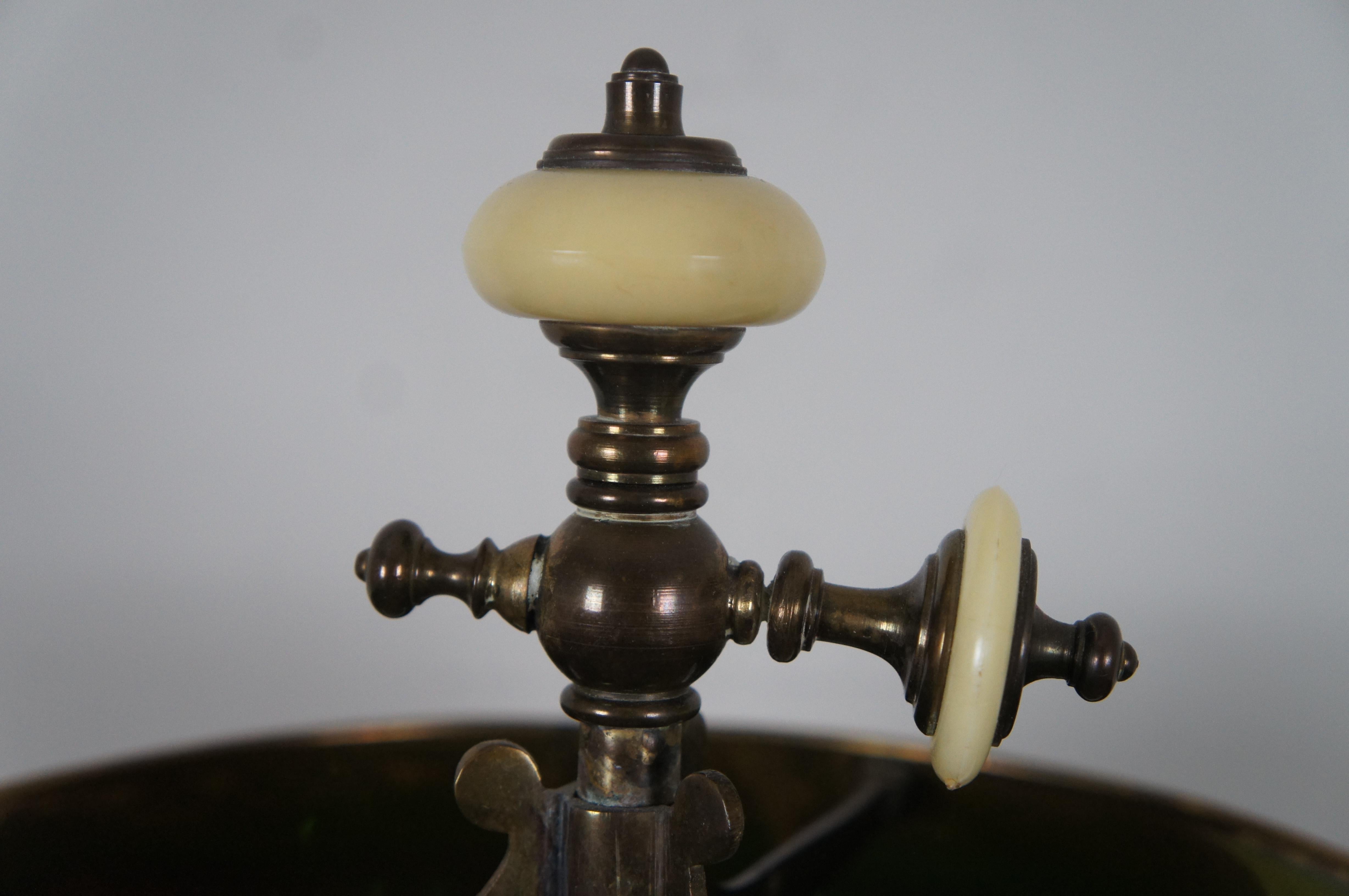 Late 20th Century 1972 Chapman Brass Candelabra 2 Light Bouillotte Tole Shade Library Lamp 31