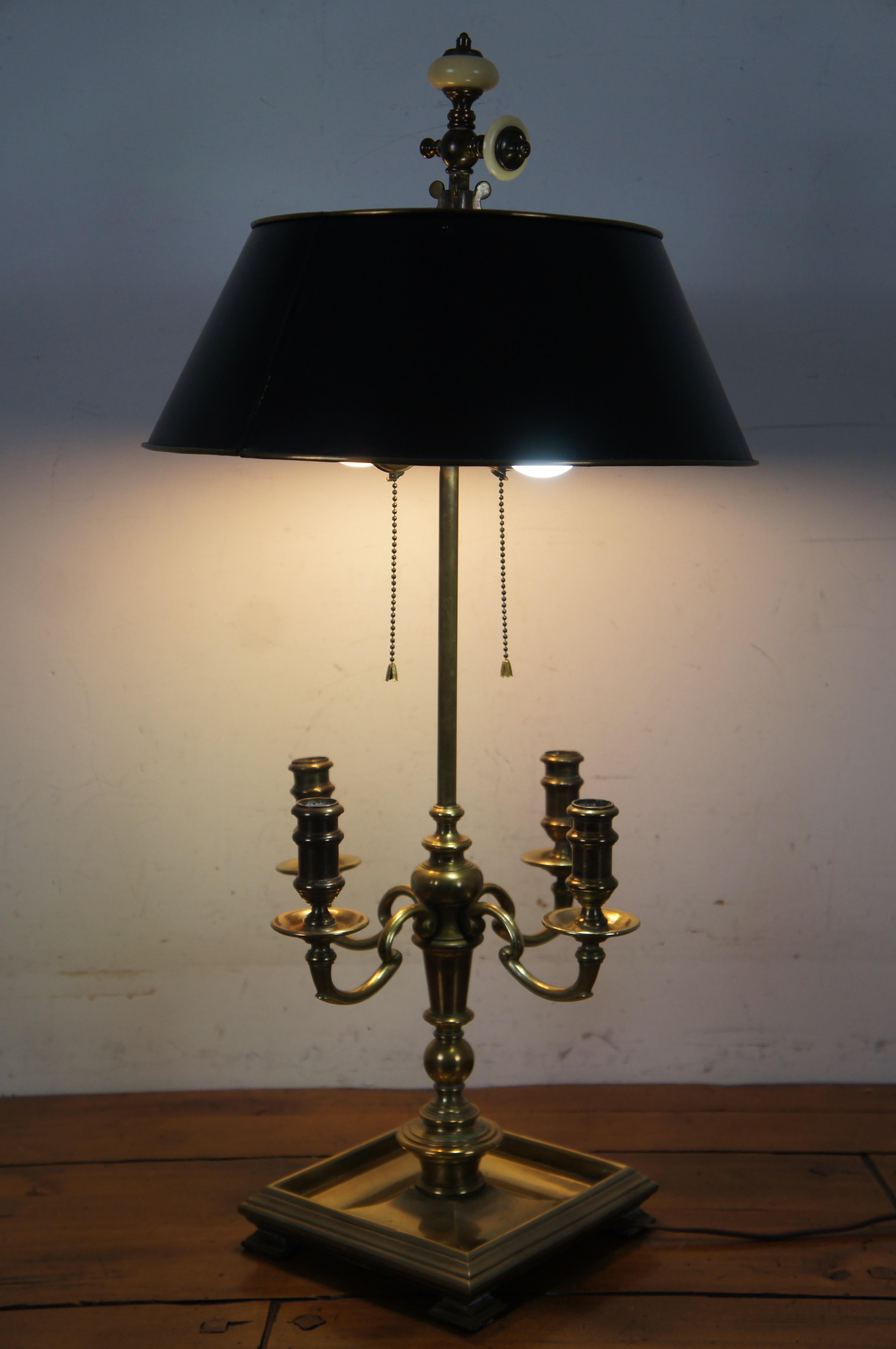 1972 Chapman Brass Candelabra 2 Light Bouillotte Tole Shade Library Lamp 31
