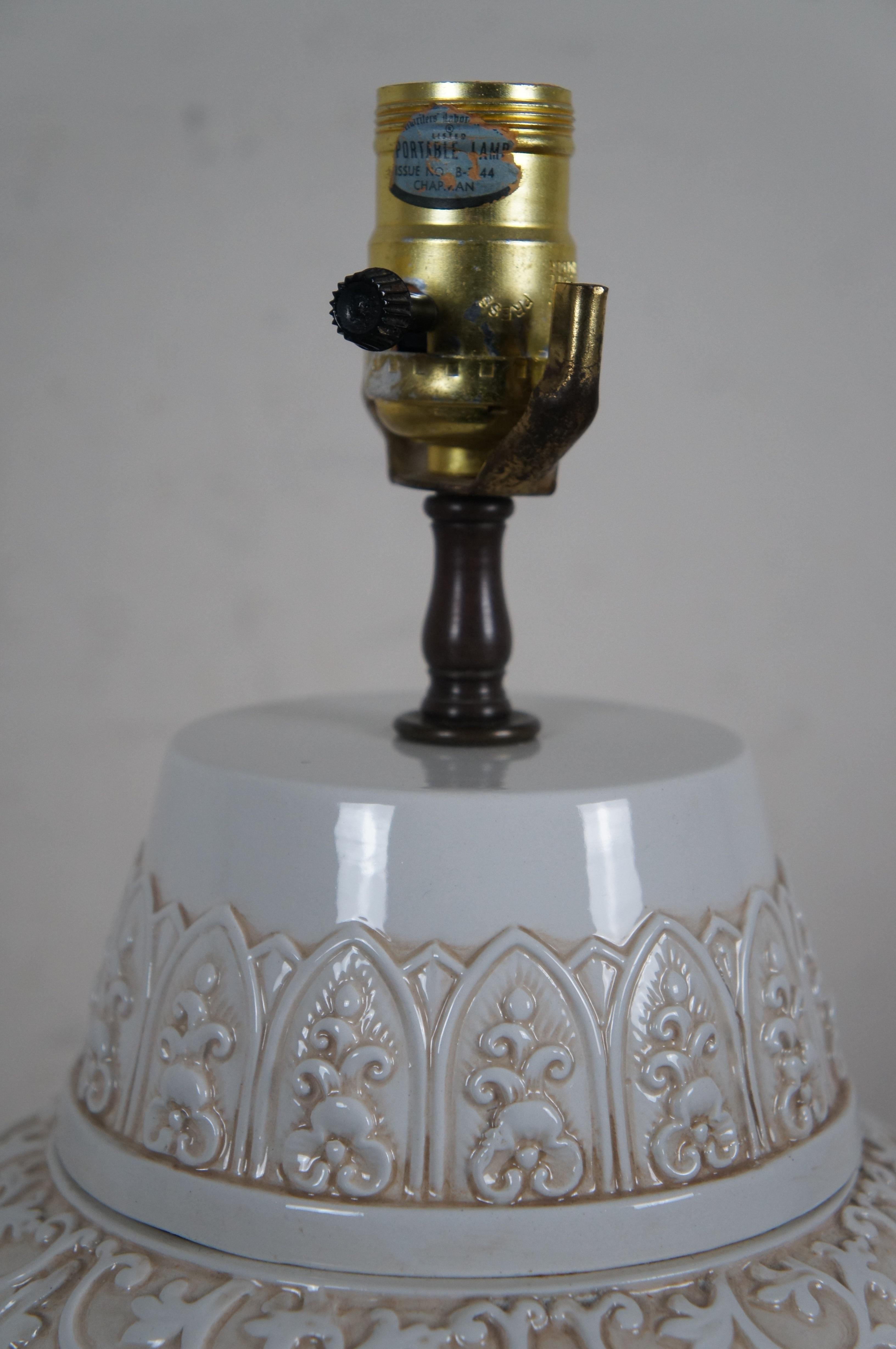 Late 20th Century 1972 Chapman Chinoiserie White Porcelain Floral Bird Relief Table Lamp 21
