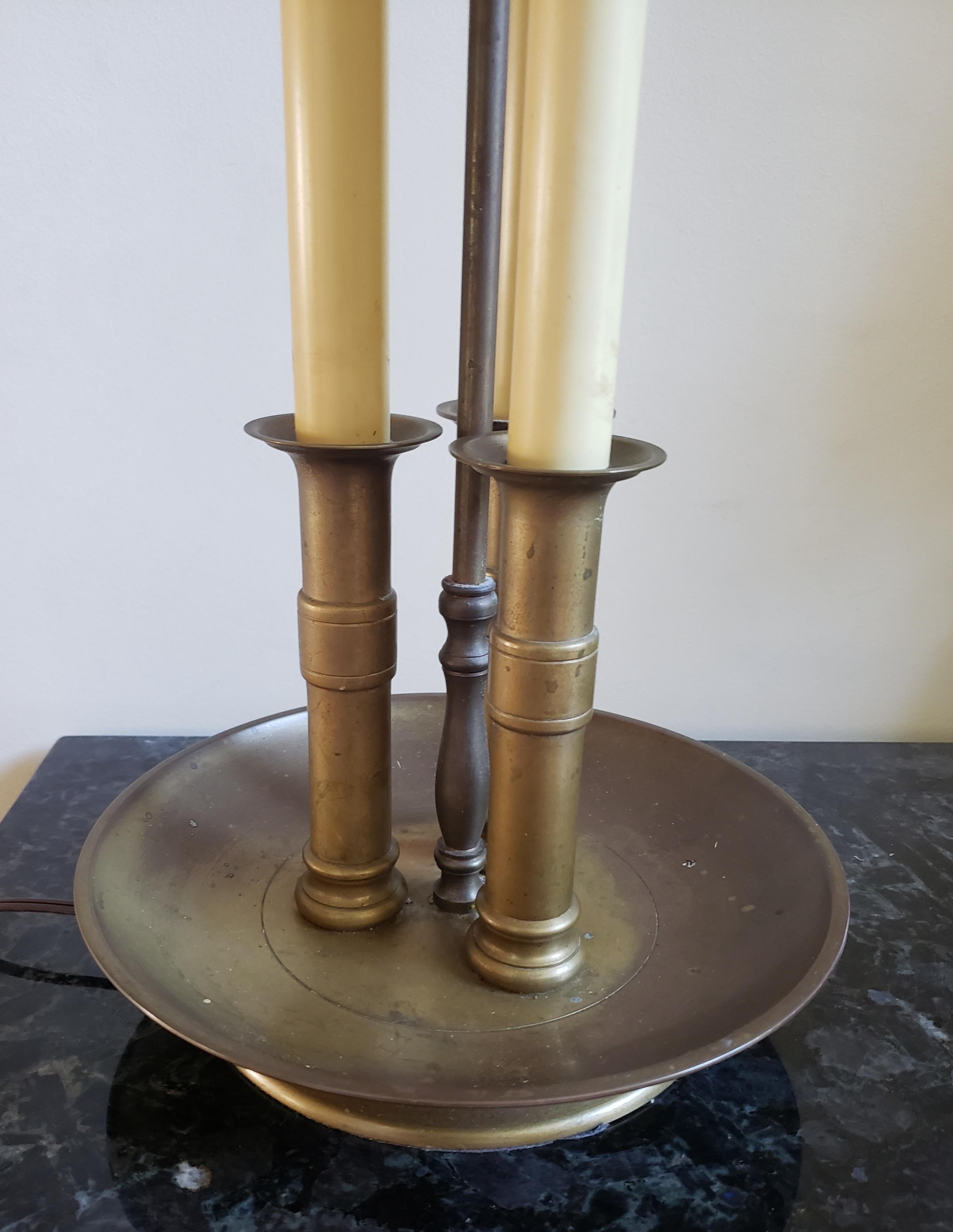 20th Century 1972 Chapman Patinated Metal Bouillotte Lamp with Tole Shade For Sale