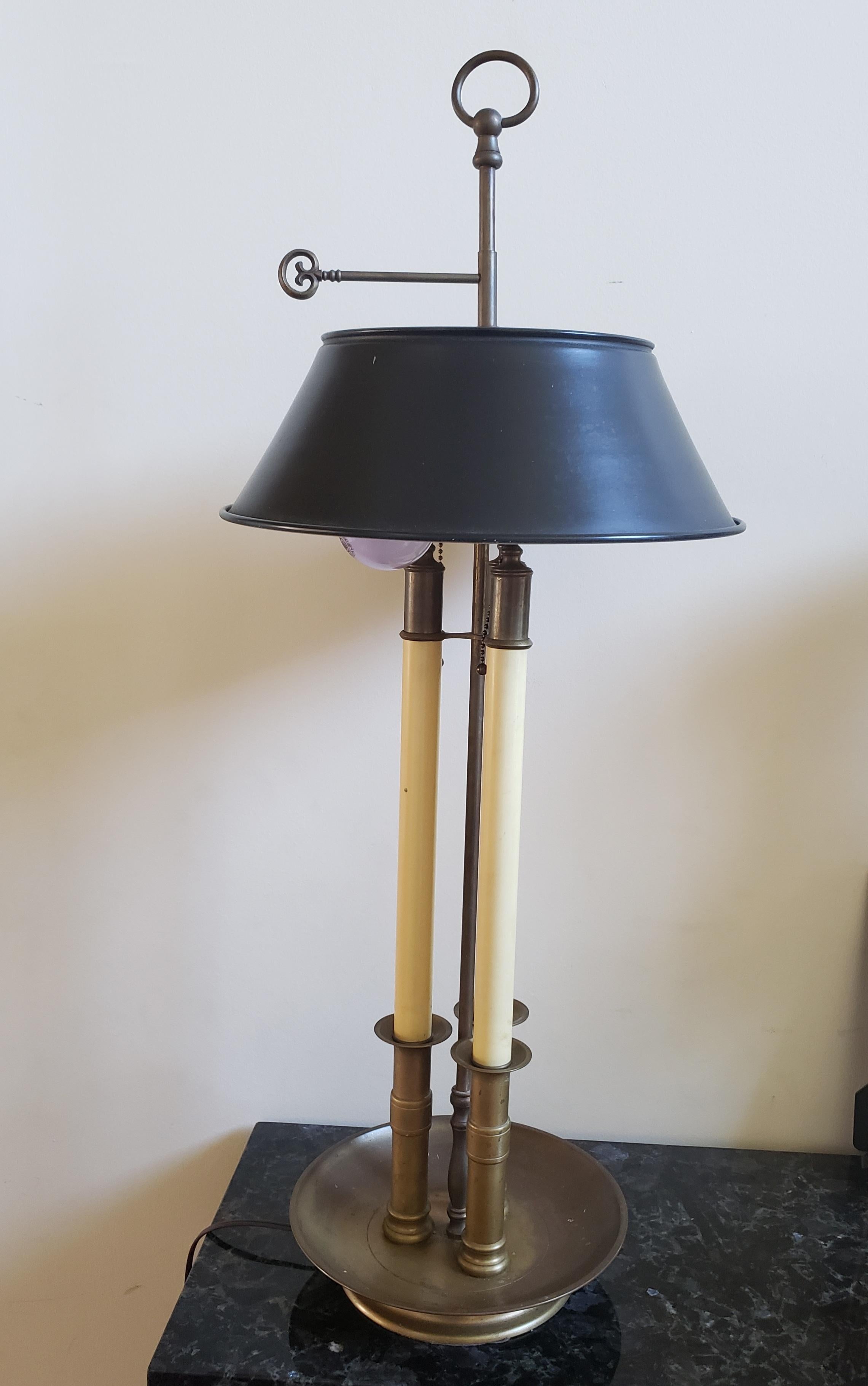 1972 Chapman Patinated Metal Bouillotte Lamp with Tole Shade For Sale 1
