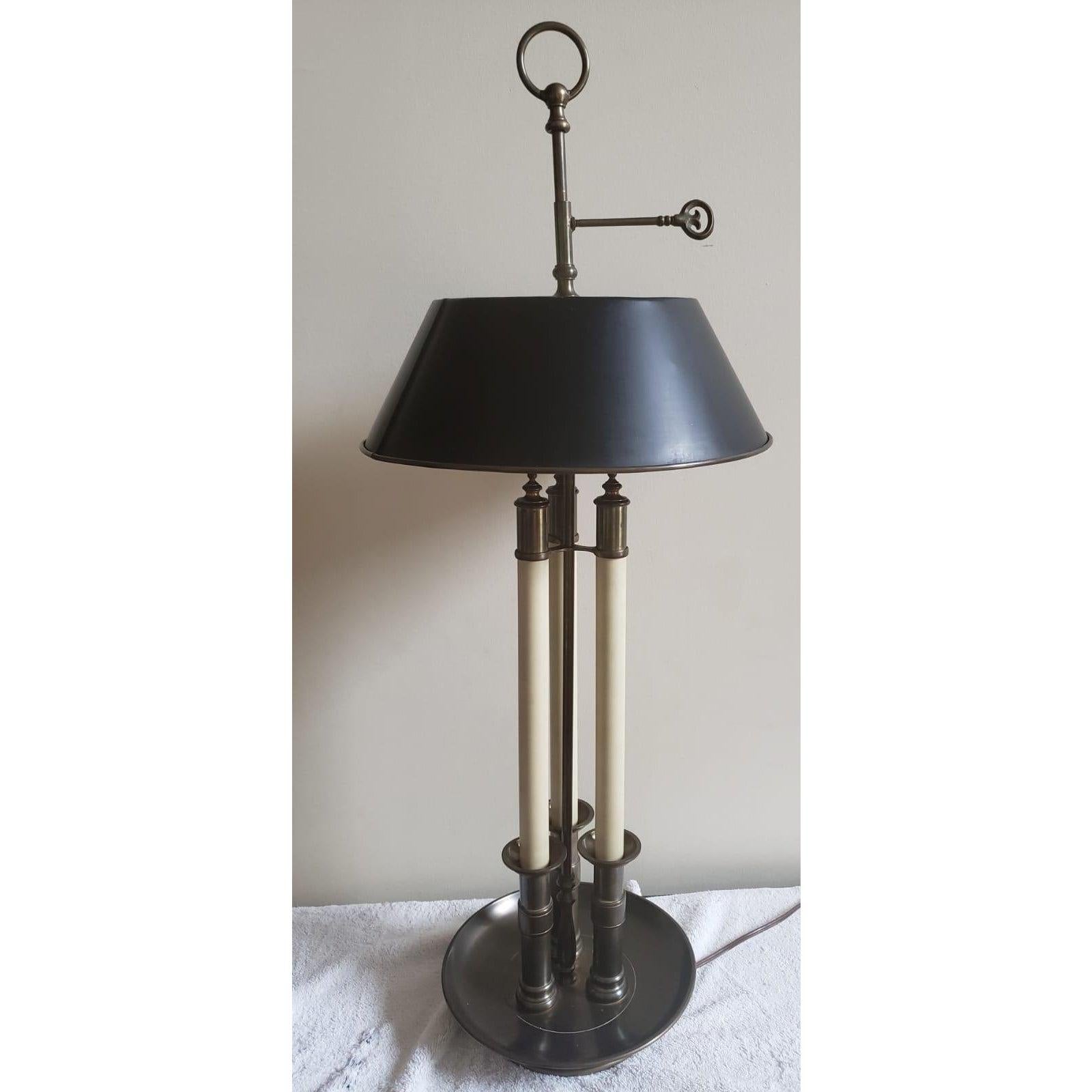 1972 Chapman solid brass Bouillotte lamp with tole shade. Base 9.5