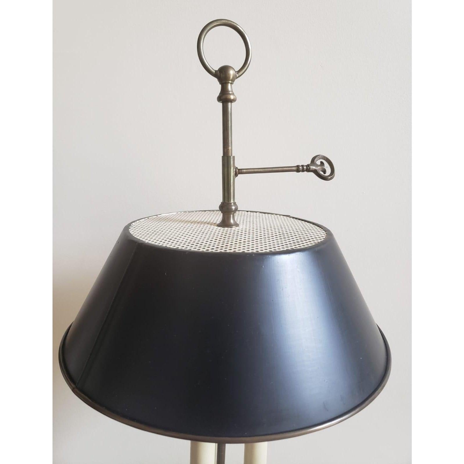 Hand-Crafted 1972 Chapman patinated Metal Bouillotte Lamp with Tole Shade For Sale