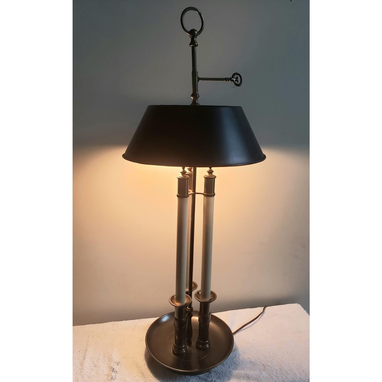 Late 20th Century 1972 Chapman patinated Metal Bouillotte Lamp with Tole Shade